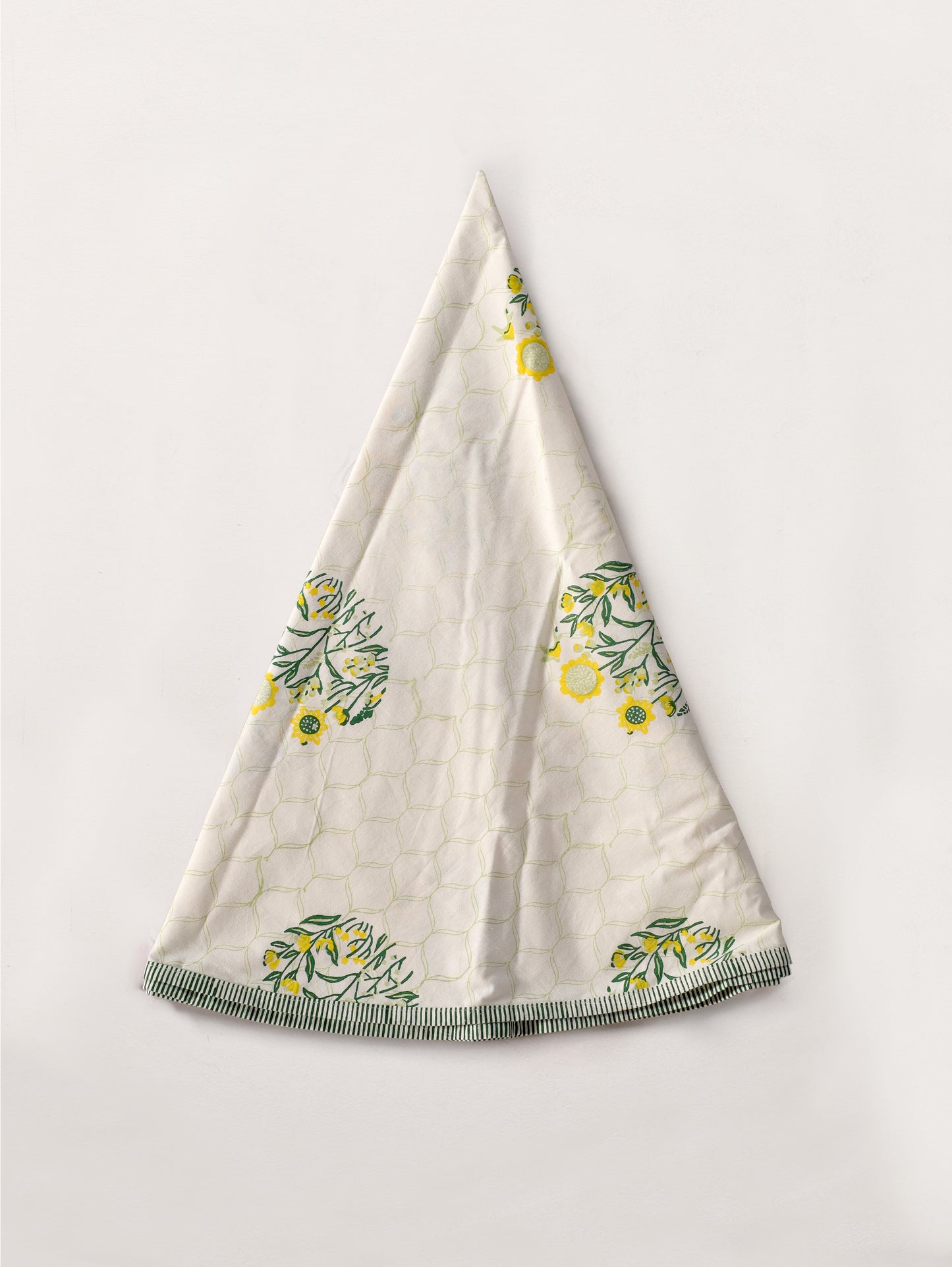 Green parrot and yellow phool bagh motif round table cover