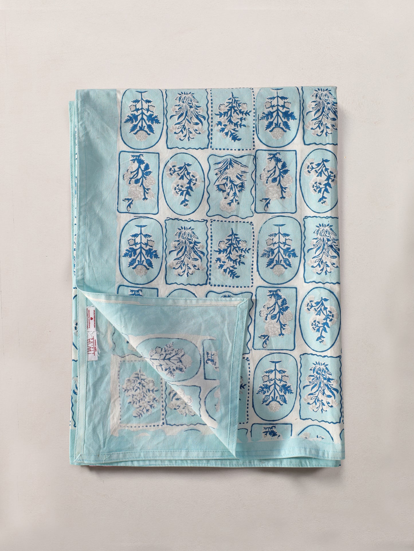 Navy blue and grey motif tiles dining table cover