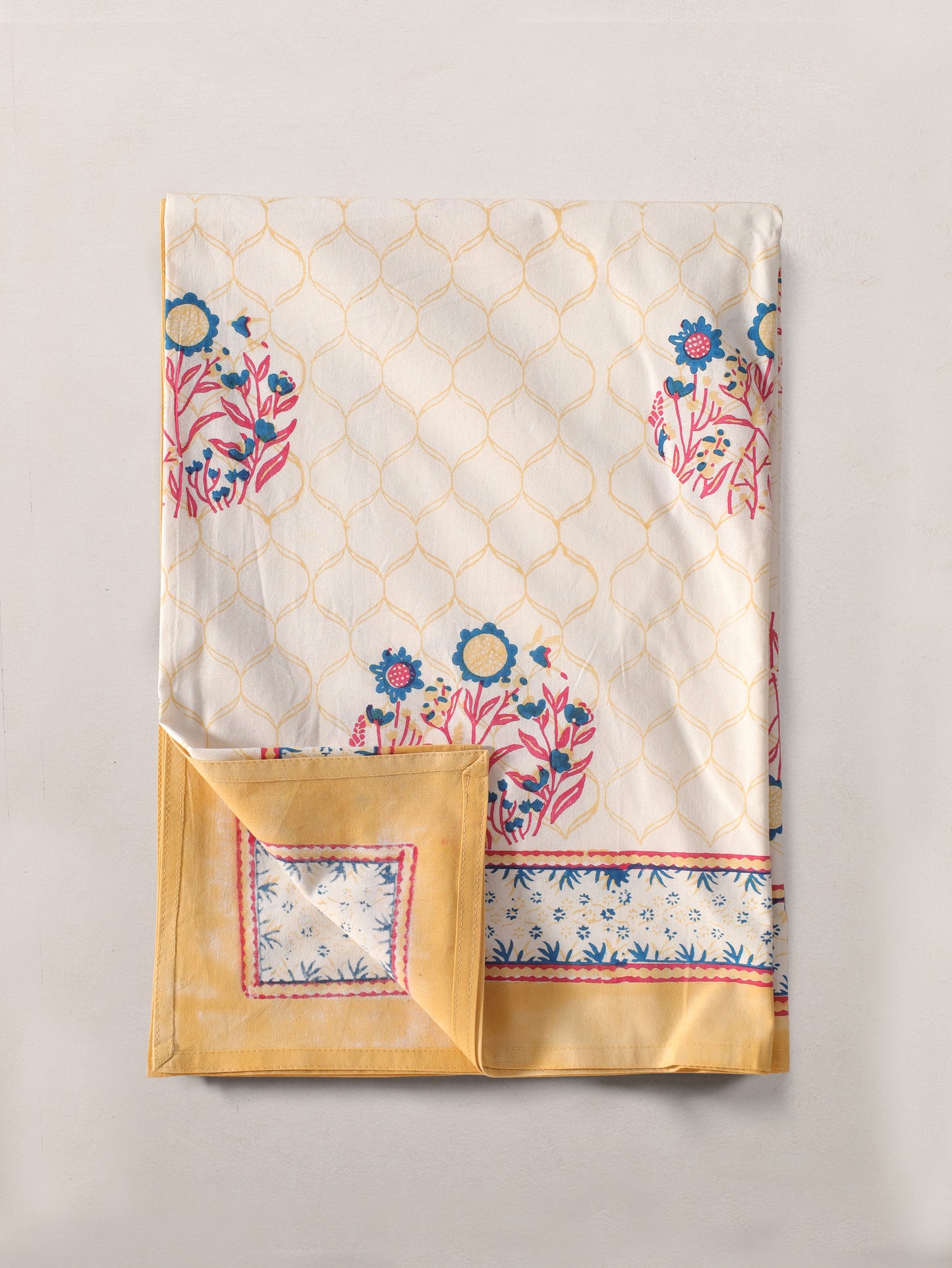 Navy red and yellow phool bagh motif dining table cover