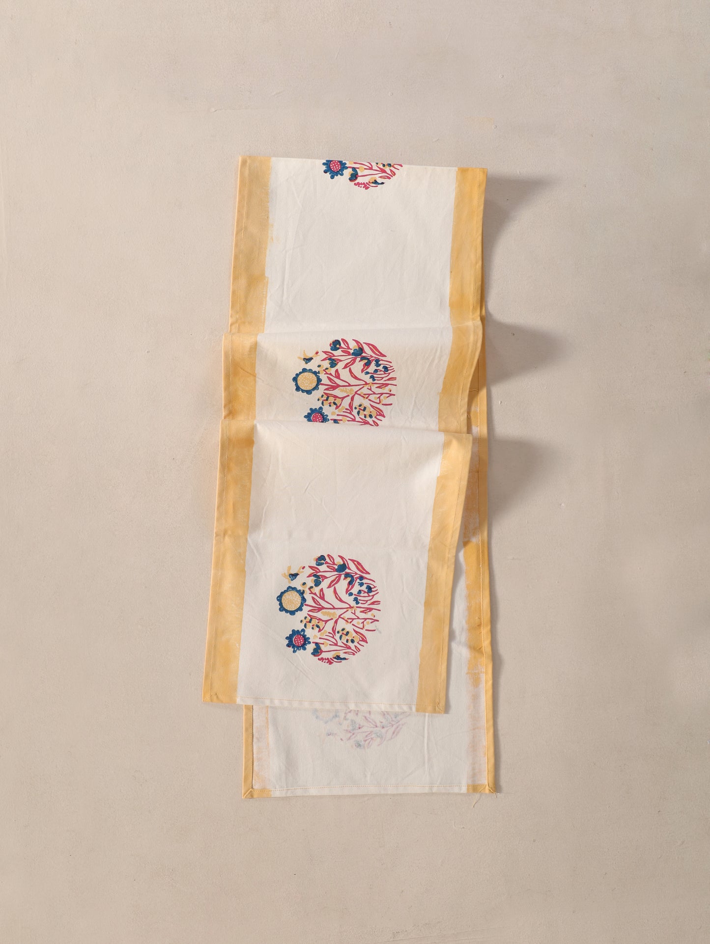 Navy red and yellow phool bagh motif table runner