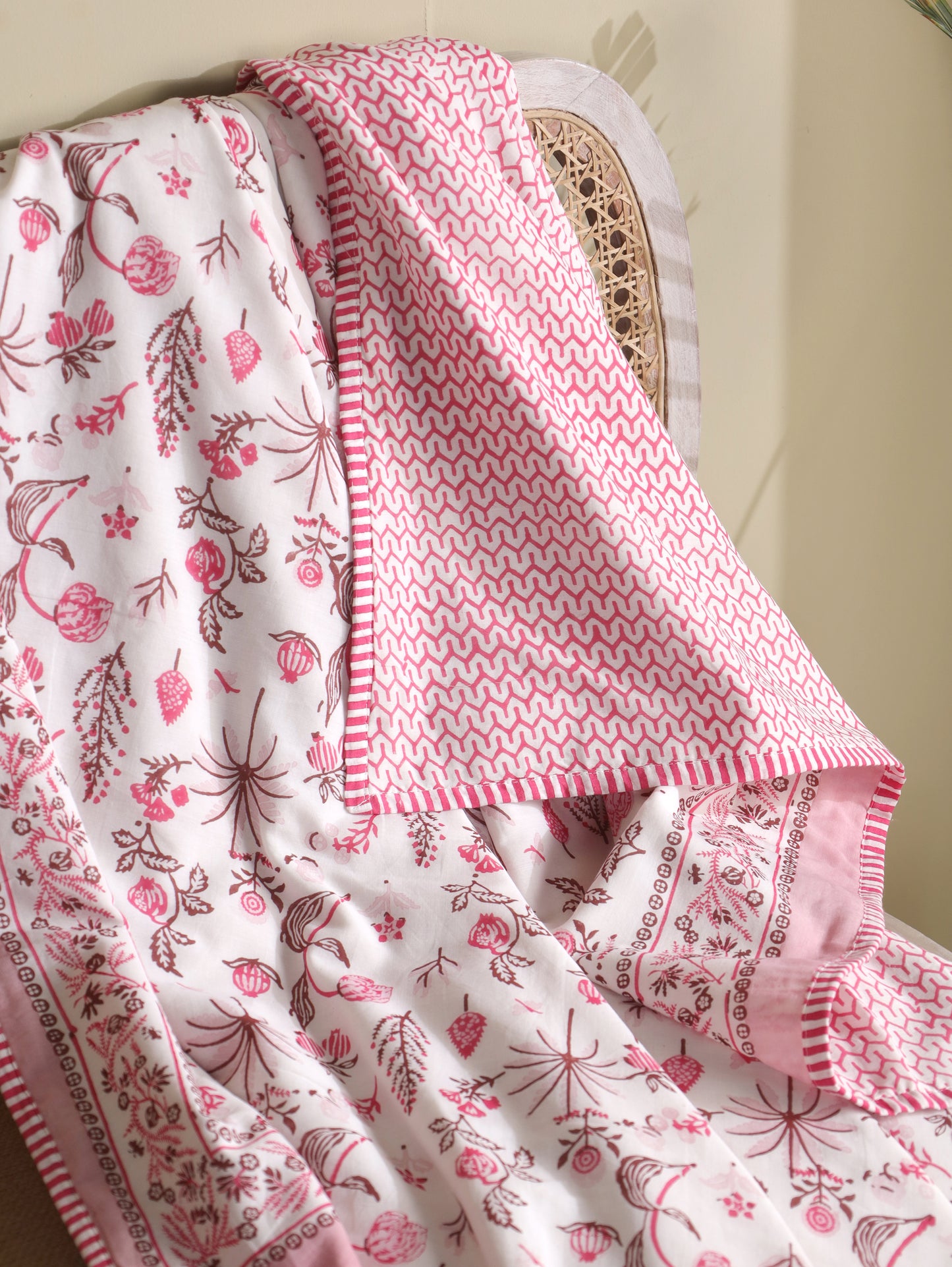 Magenta and maroon nariyal tree mulmul dohar (scattered floral)