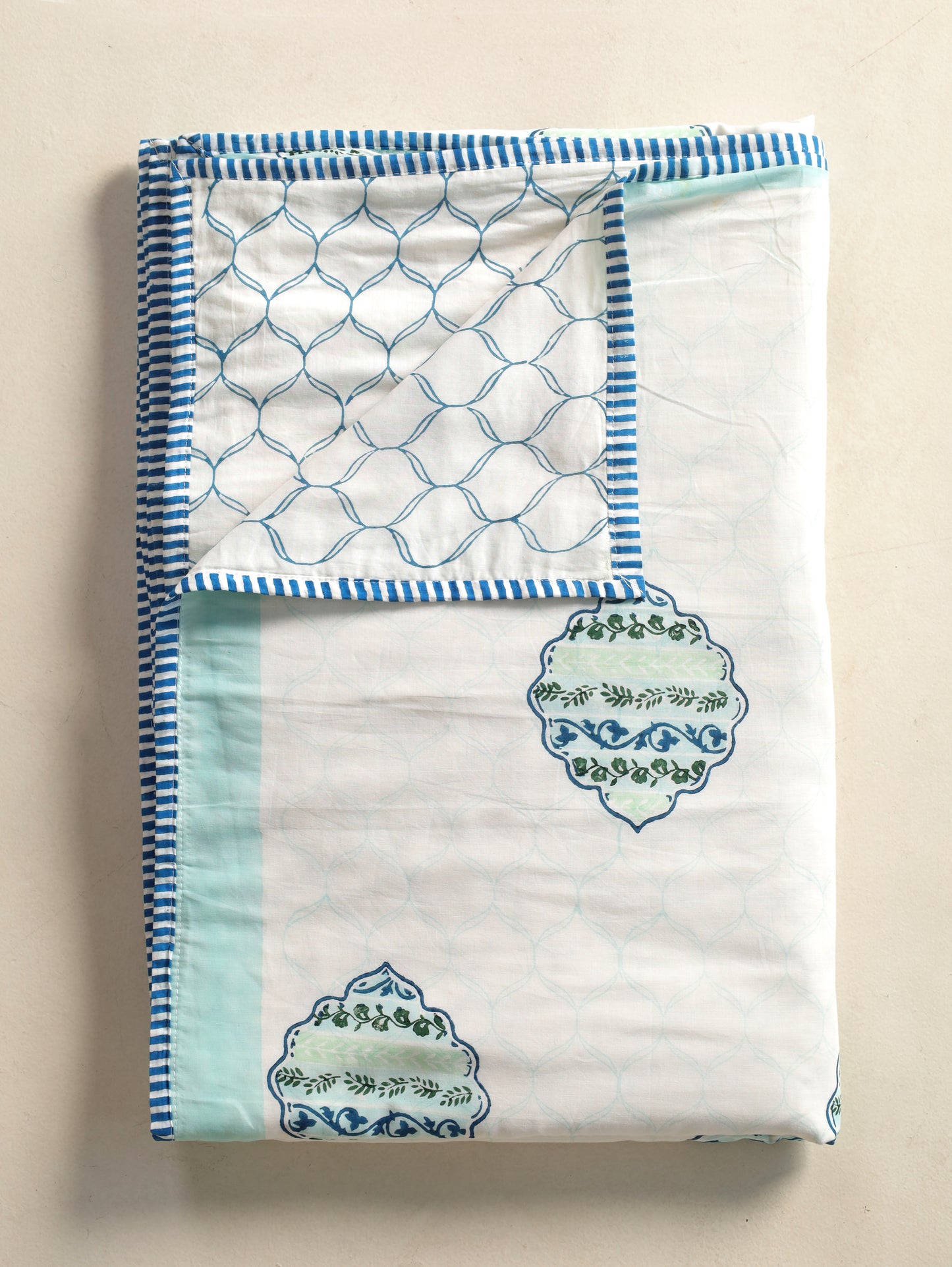 Blue and green heera jaal motif mulmul dohar