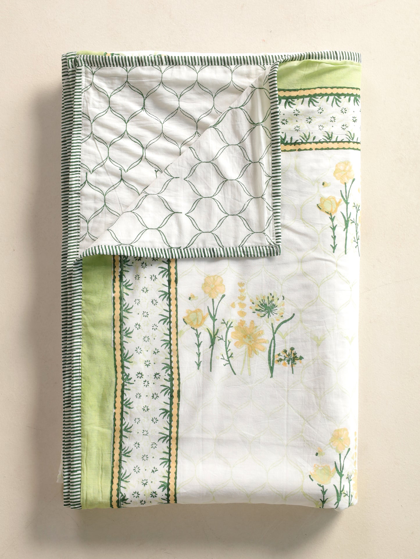 Green parrot and yellow blooming flowers mulmul dohar