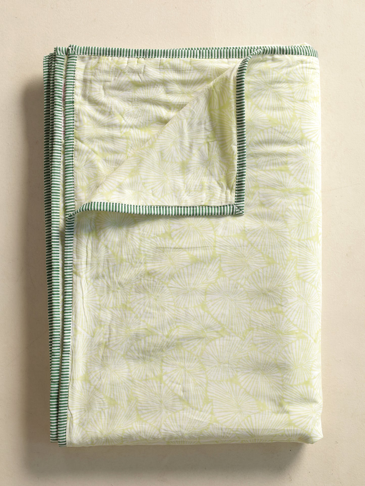 Lime green small lines leaves jaal mulmul dohar