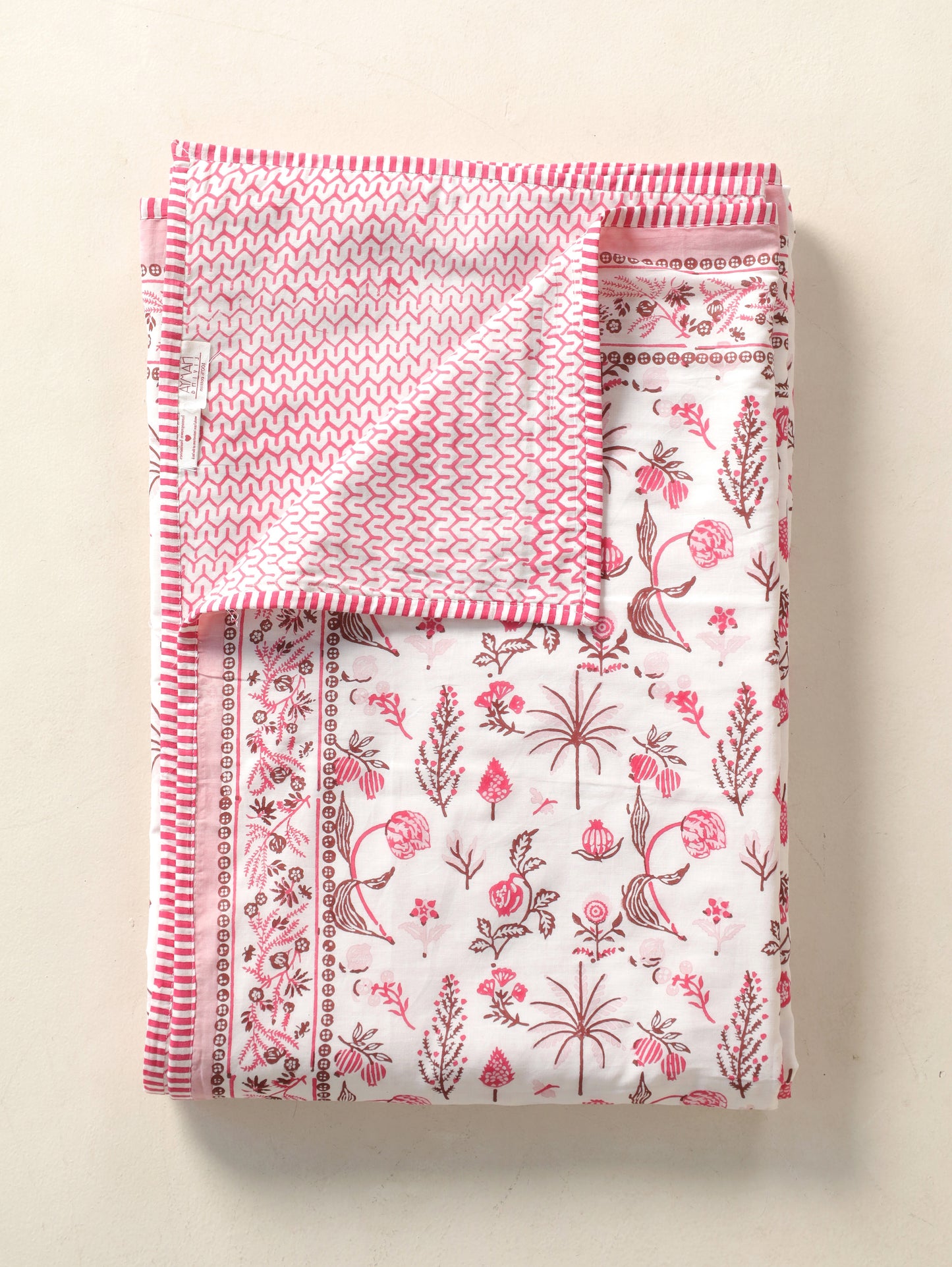 Magenta and maroon nariyal tree mulmul dohar (scattered floral)