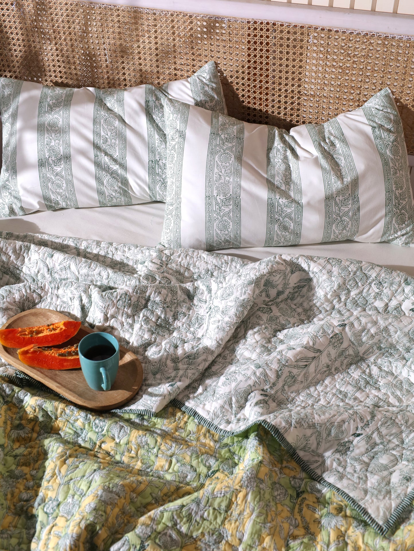 Parrot and yellow gadh jaal mulmul quilt