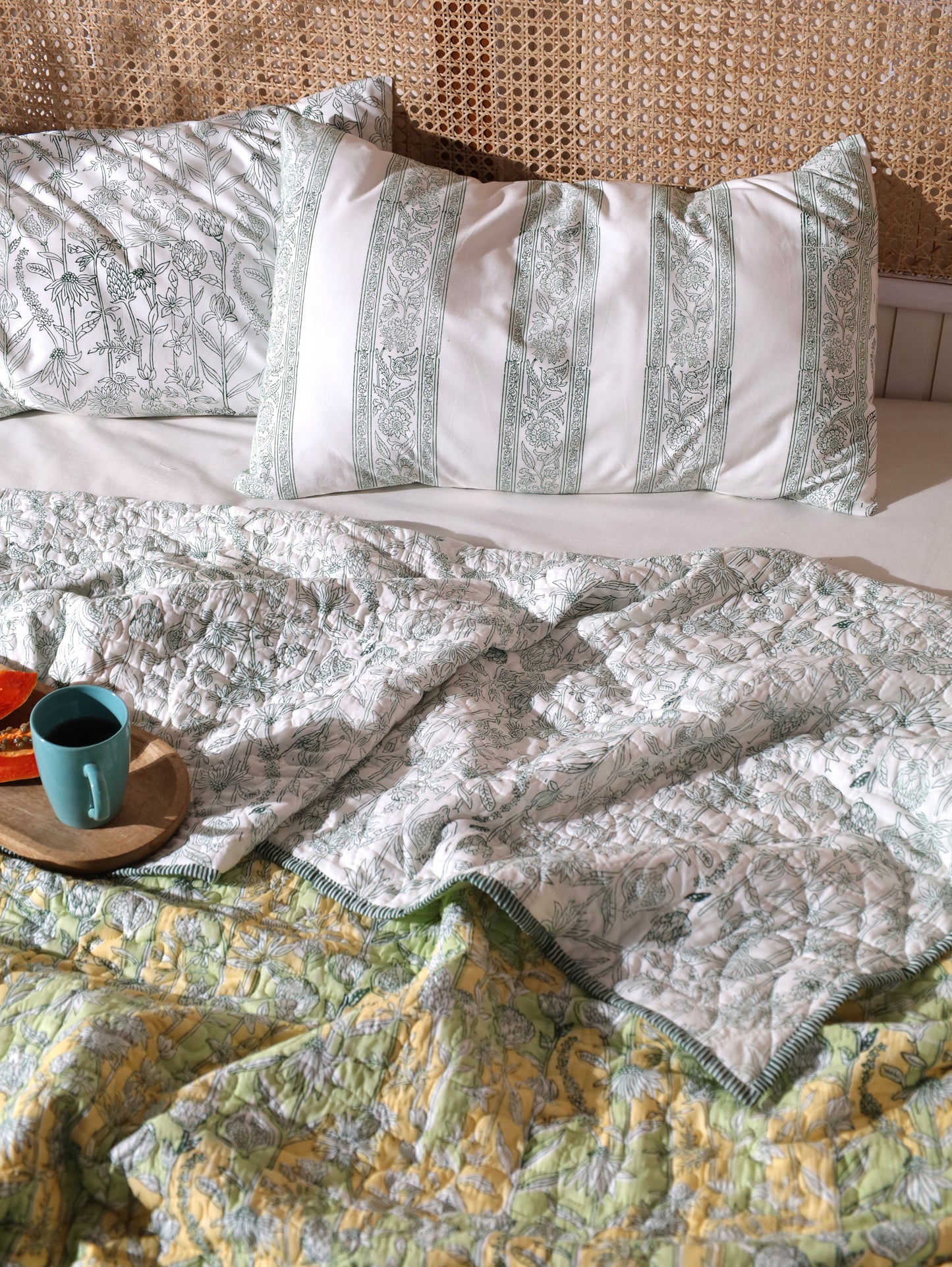 Parrot and yellow gadh jaal mulmul quilt