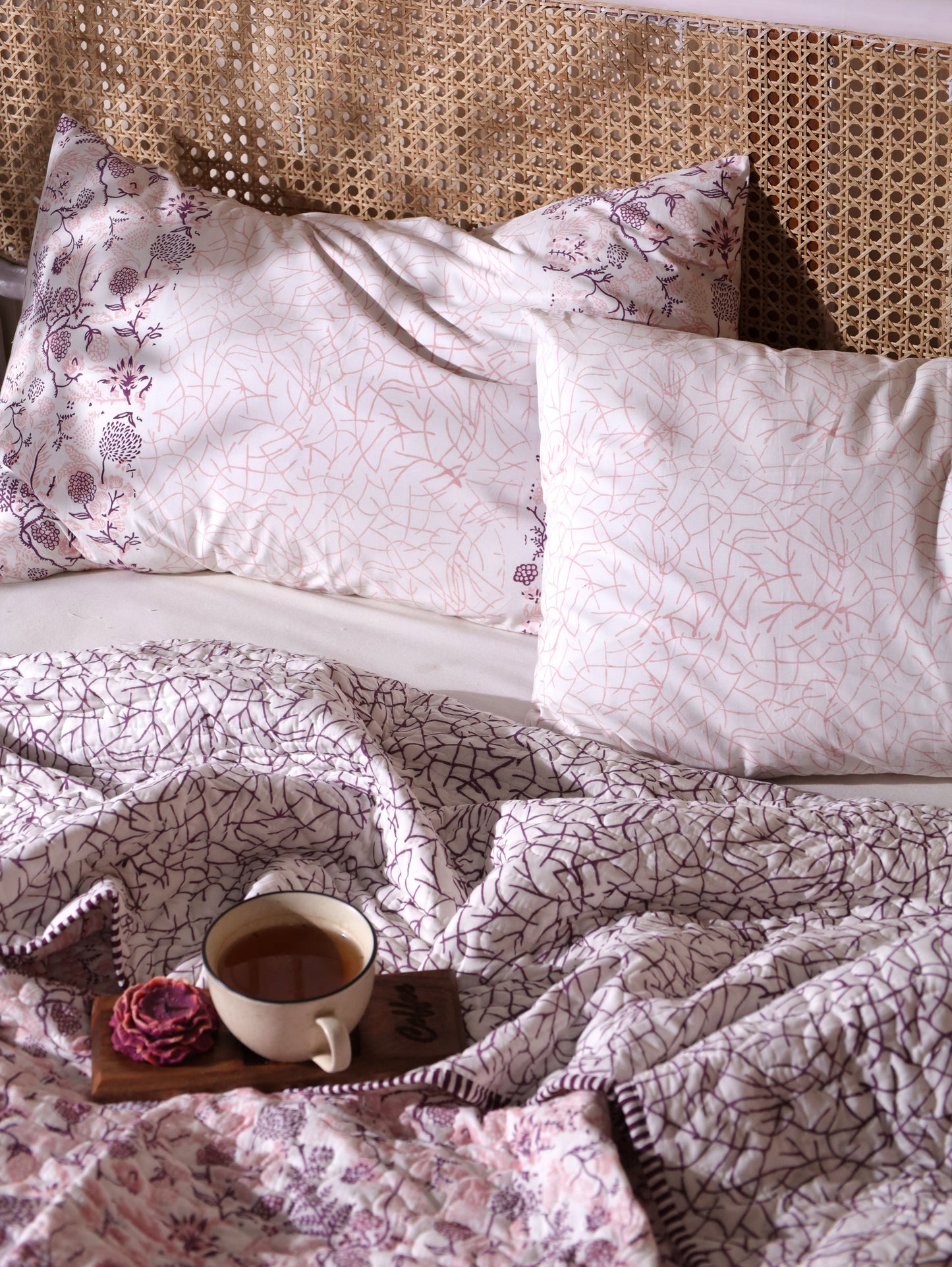 Lilac and pink kamal phool mulmul quilt (floral jaal)