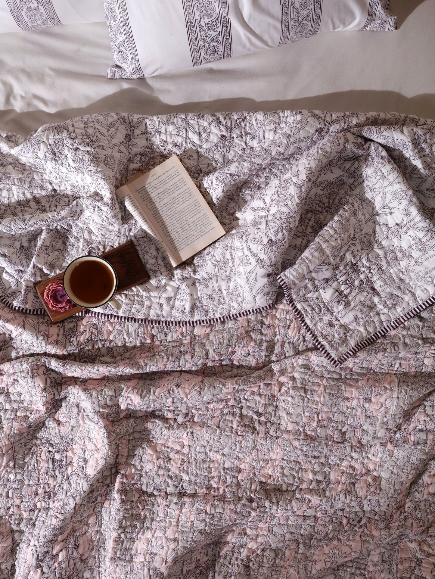 Pink and grey gadh jaal mulmul quilt