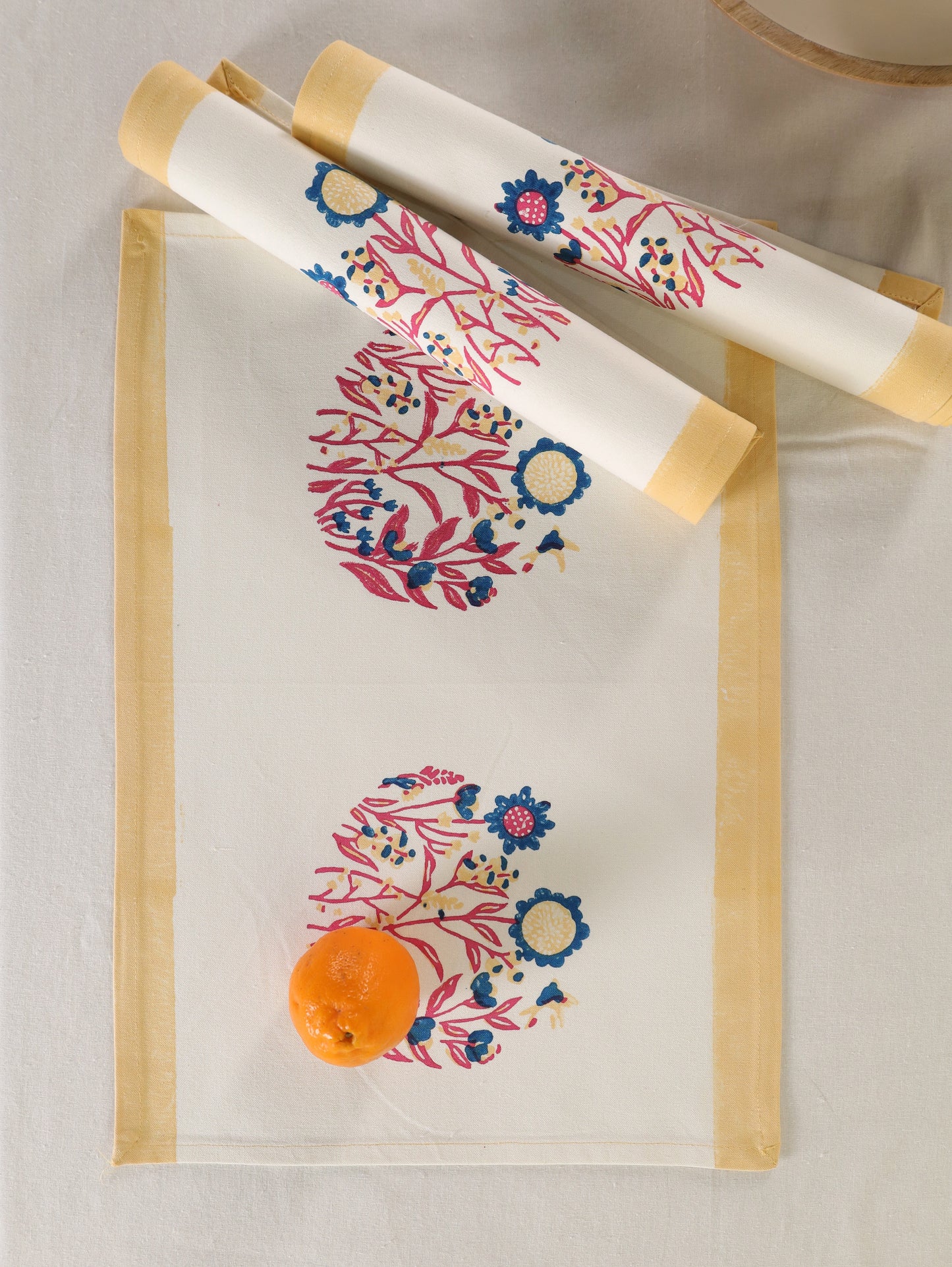 Navy red and yellow phool bagh motif table mat