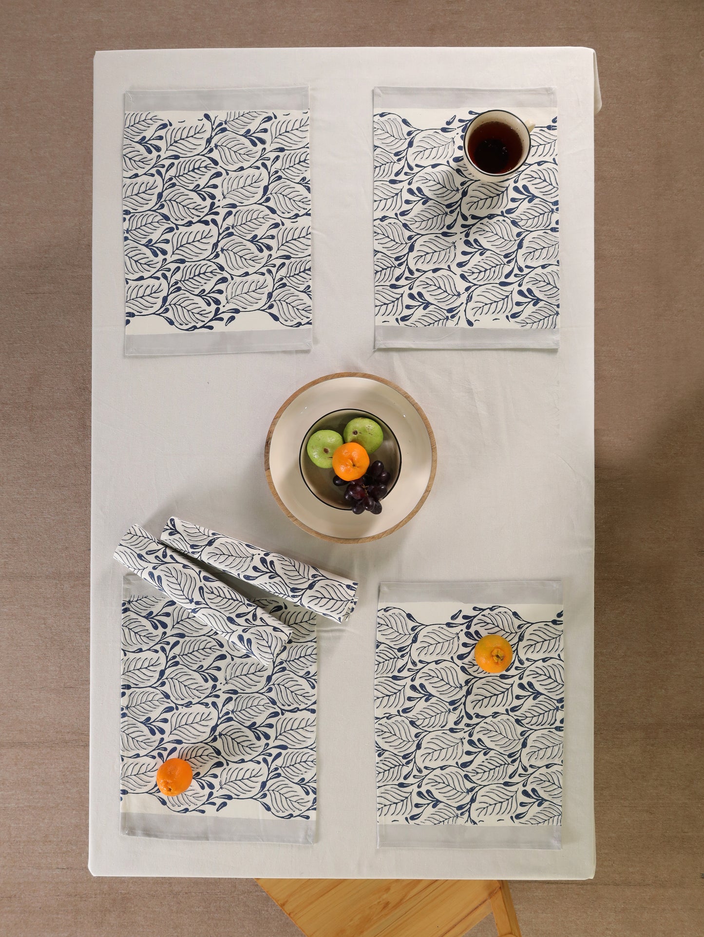 Navy and grey 2 colour matching motif table mat