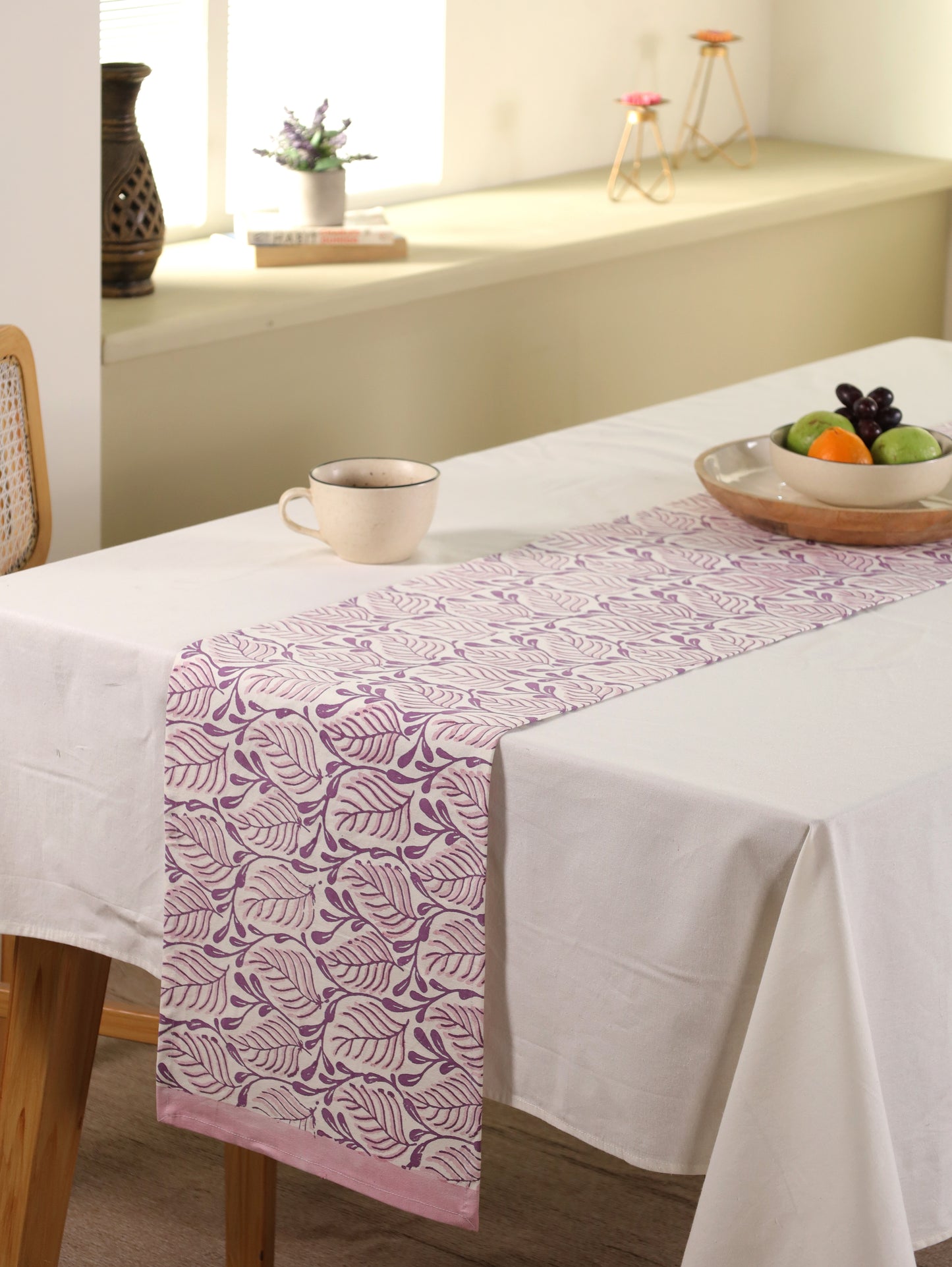 Lilac and pink 2 colour matching motif table runner