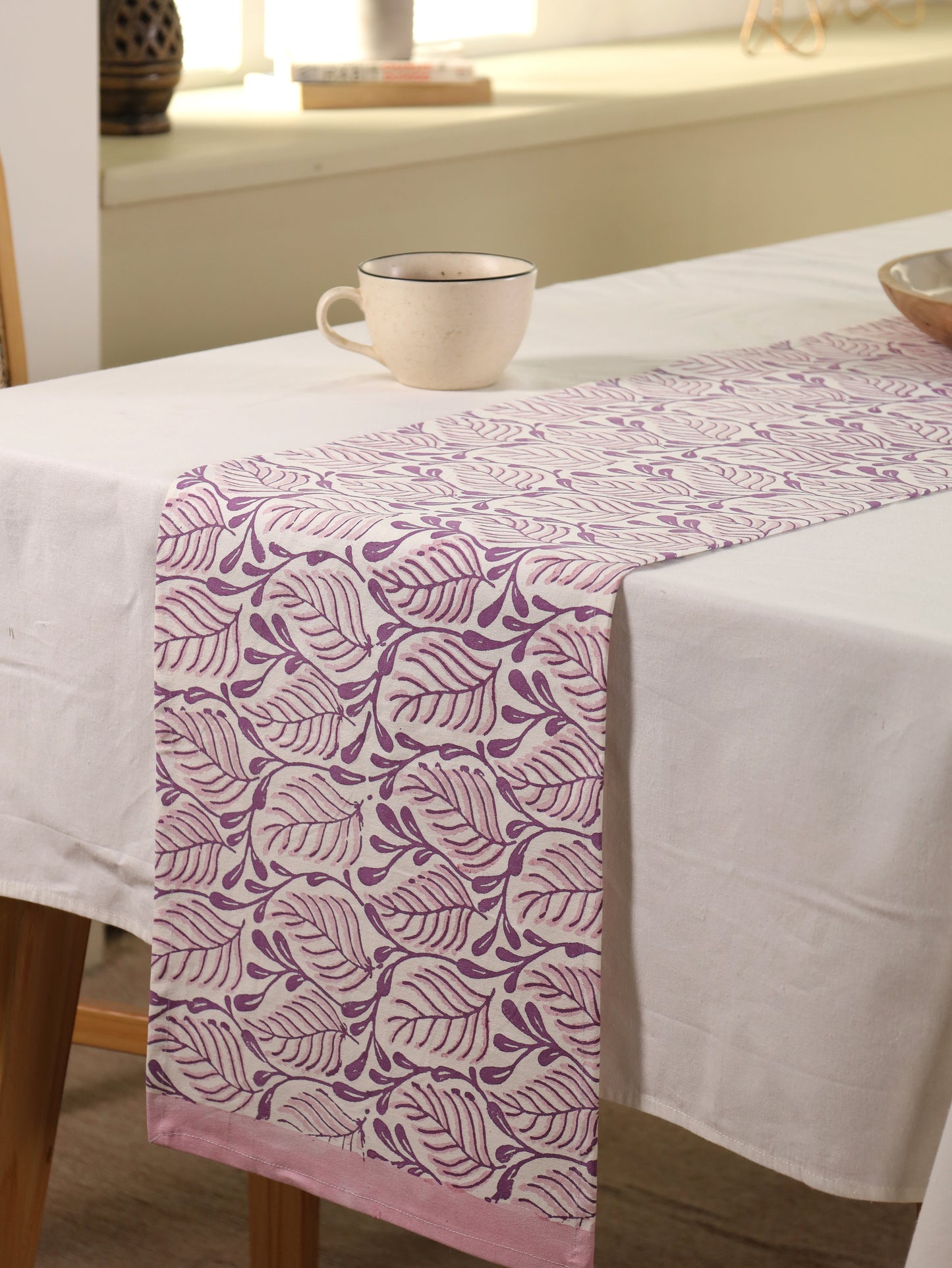 Lilac and pink 2 colour matching motif table runner