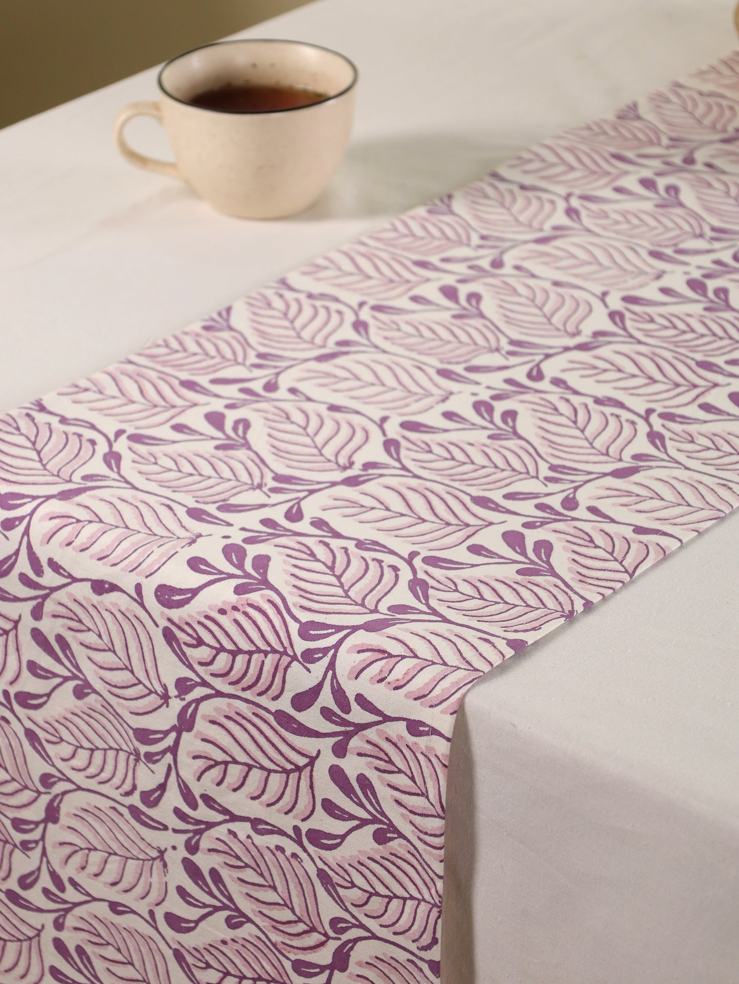 Lilac and pink 2 colour matching motif table runner