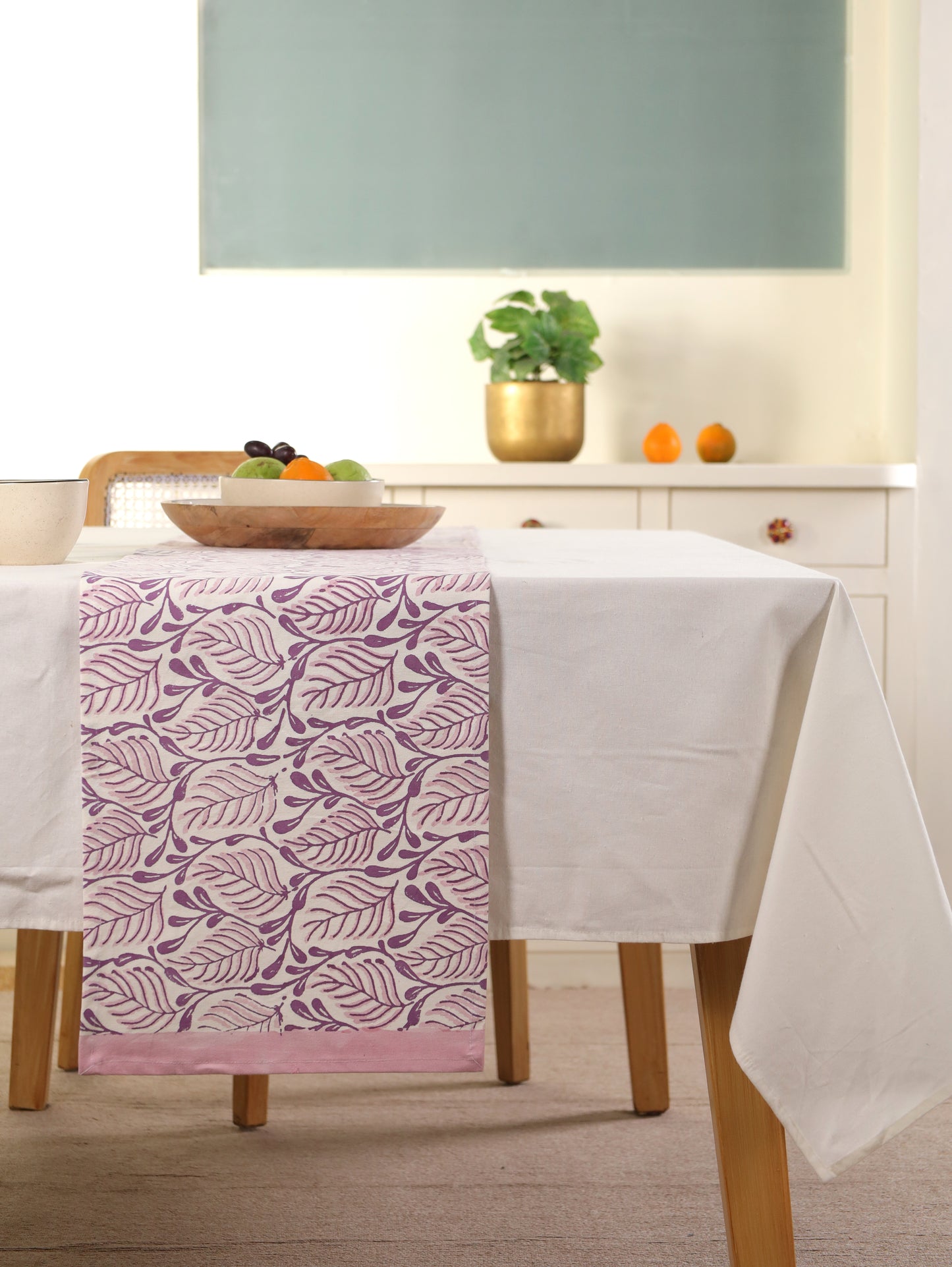 Lilac and pink 2 colour matching motif table runner