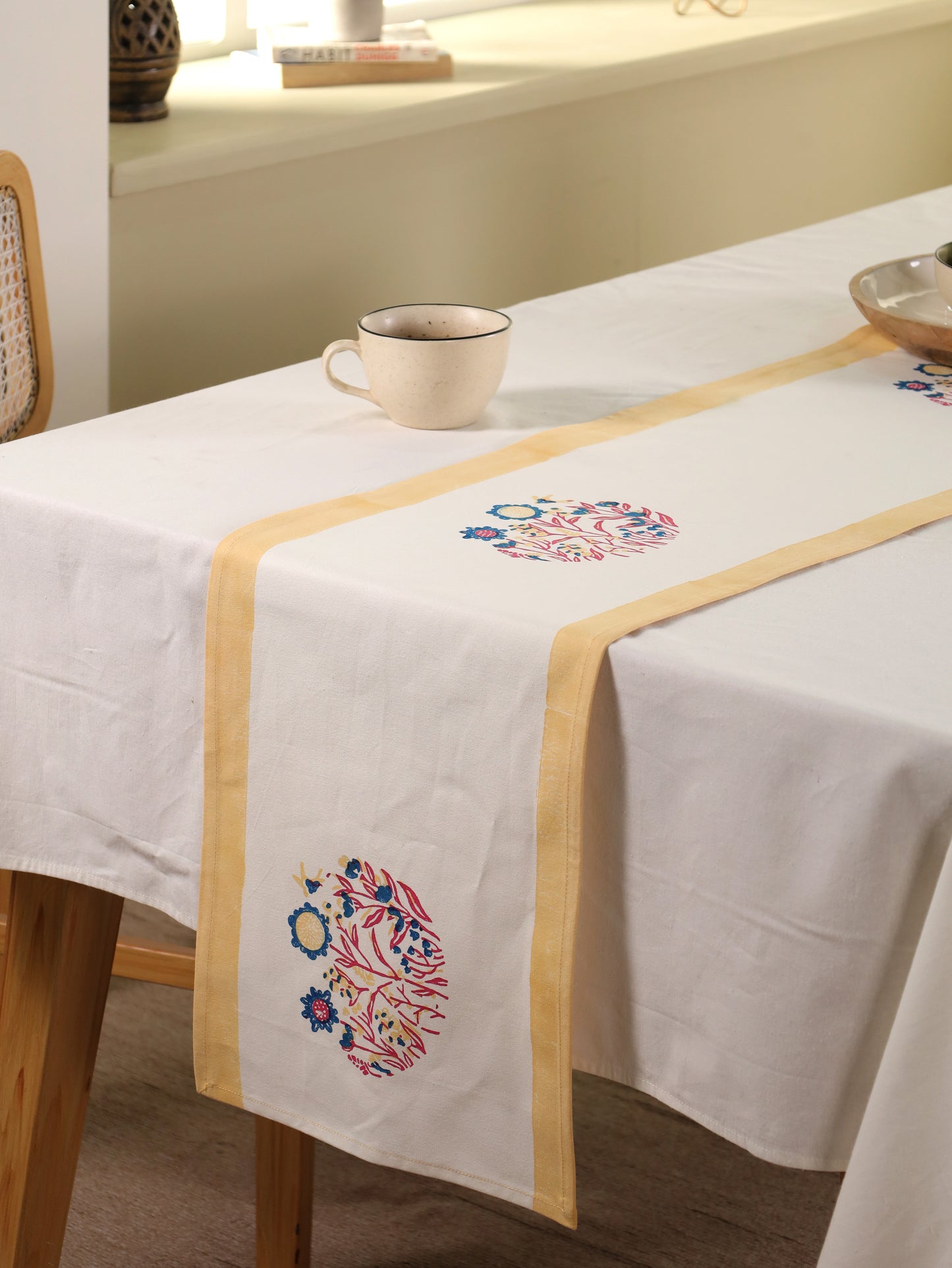 Navy red and yellow phool bagh motif table runner