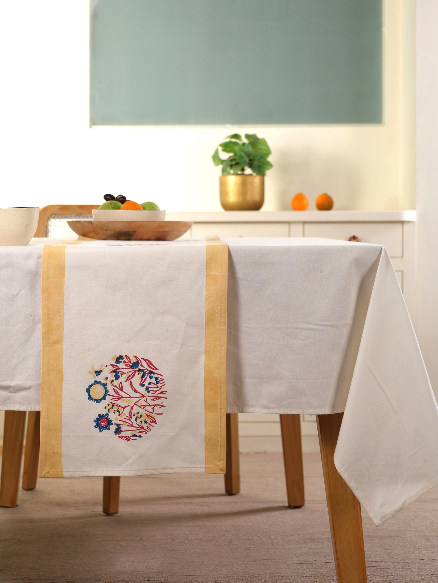 Navy red and yellow phool bagh motif table runner
