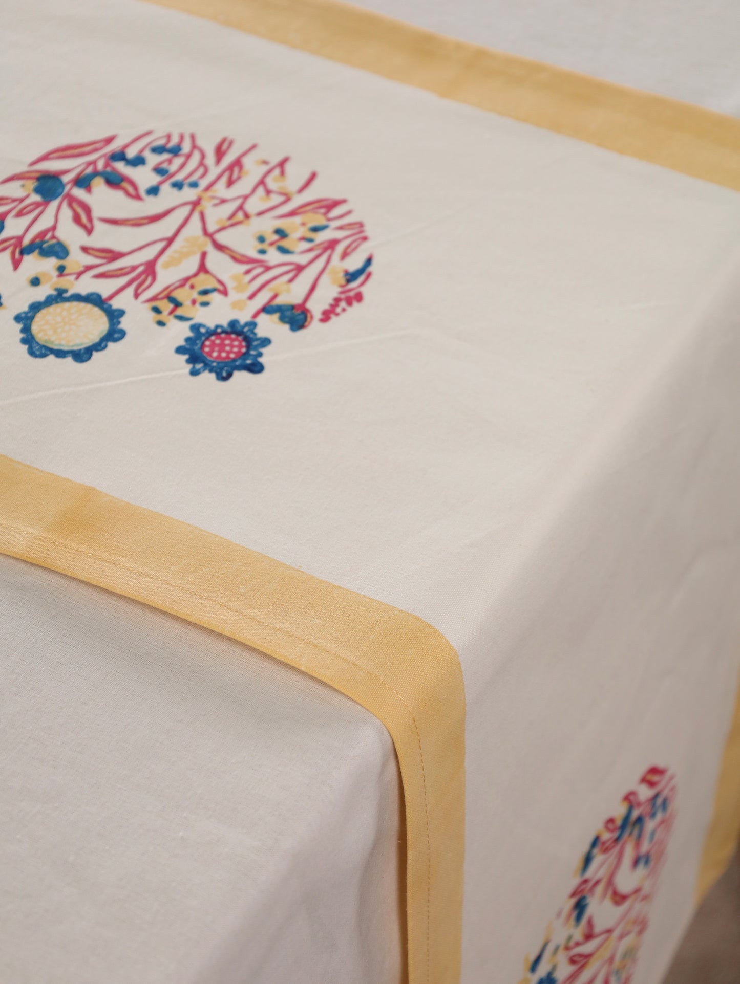 Navy red and yellow phool bagh motif table runner