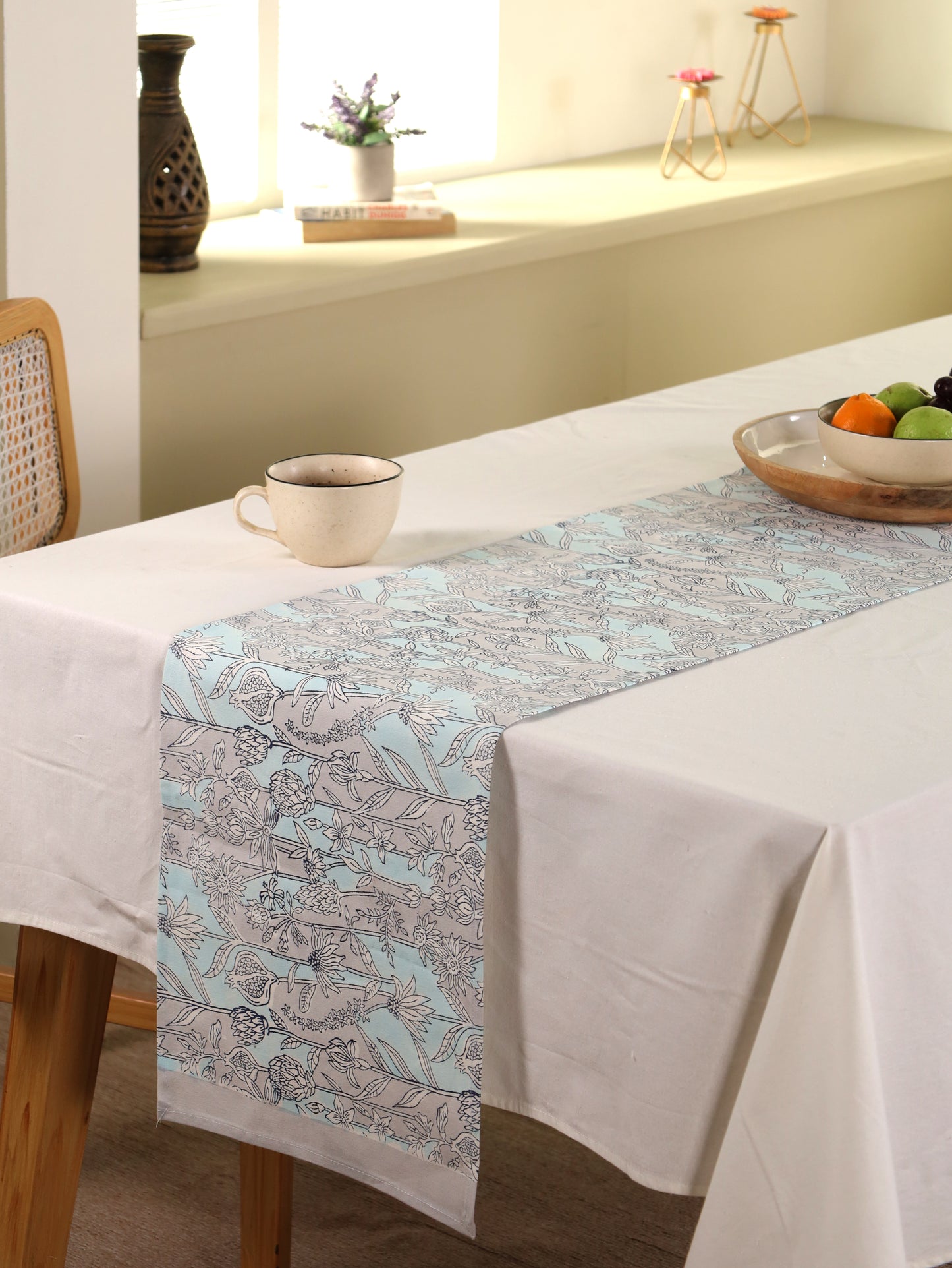 Blue and grey gadh jaal table runner