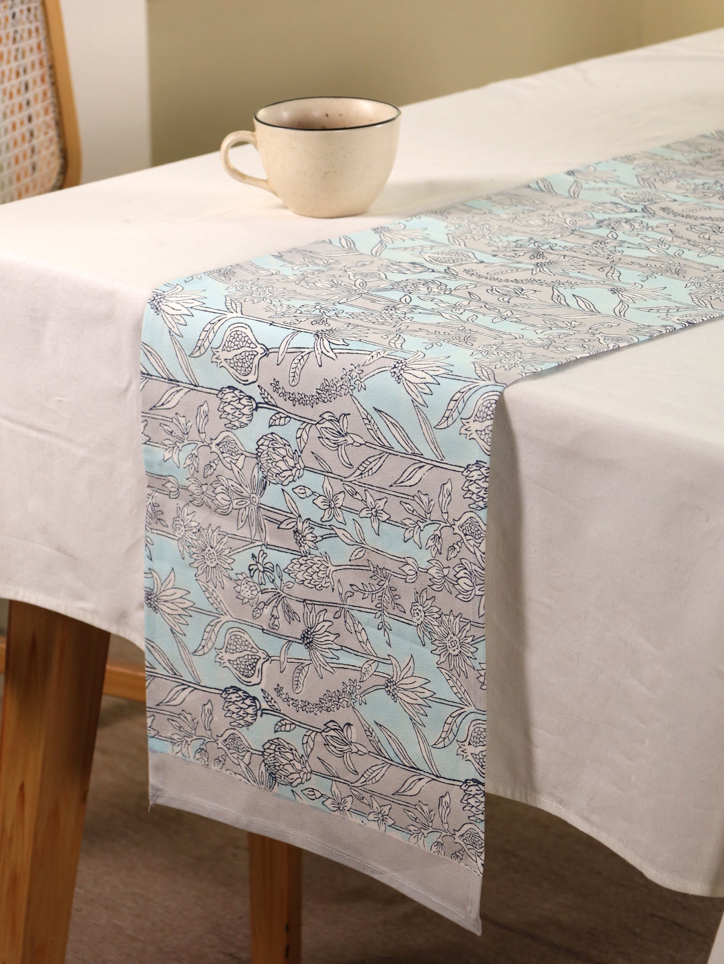 Blue and grey gadh jaal table runner
