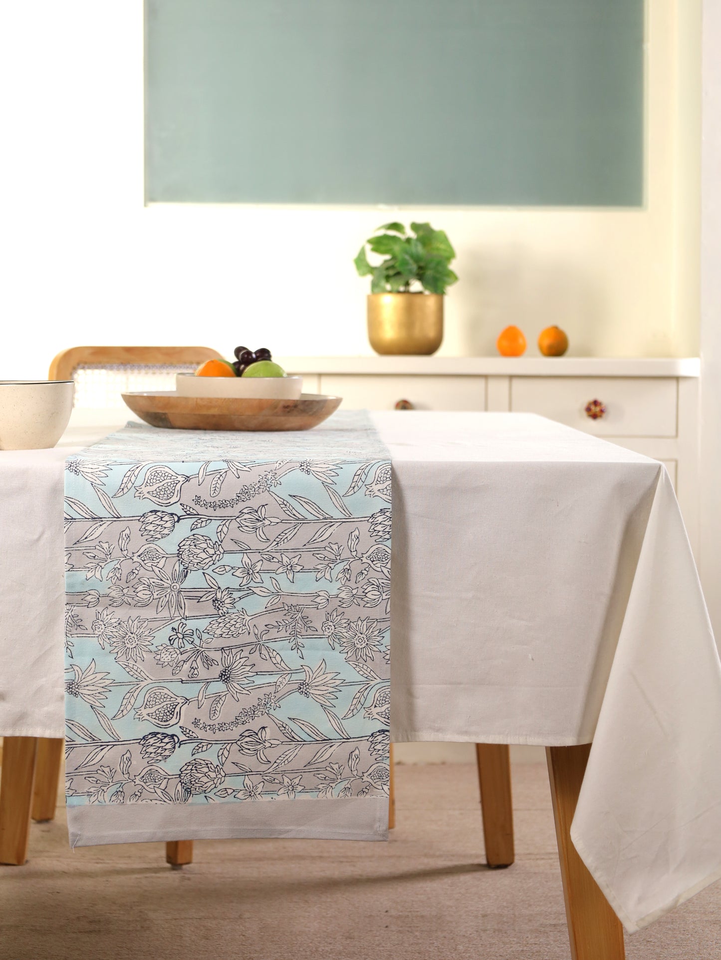 Blue and grey gadh jaal table runner