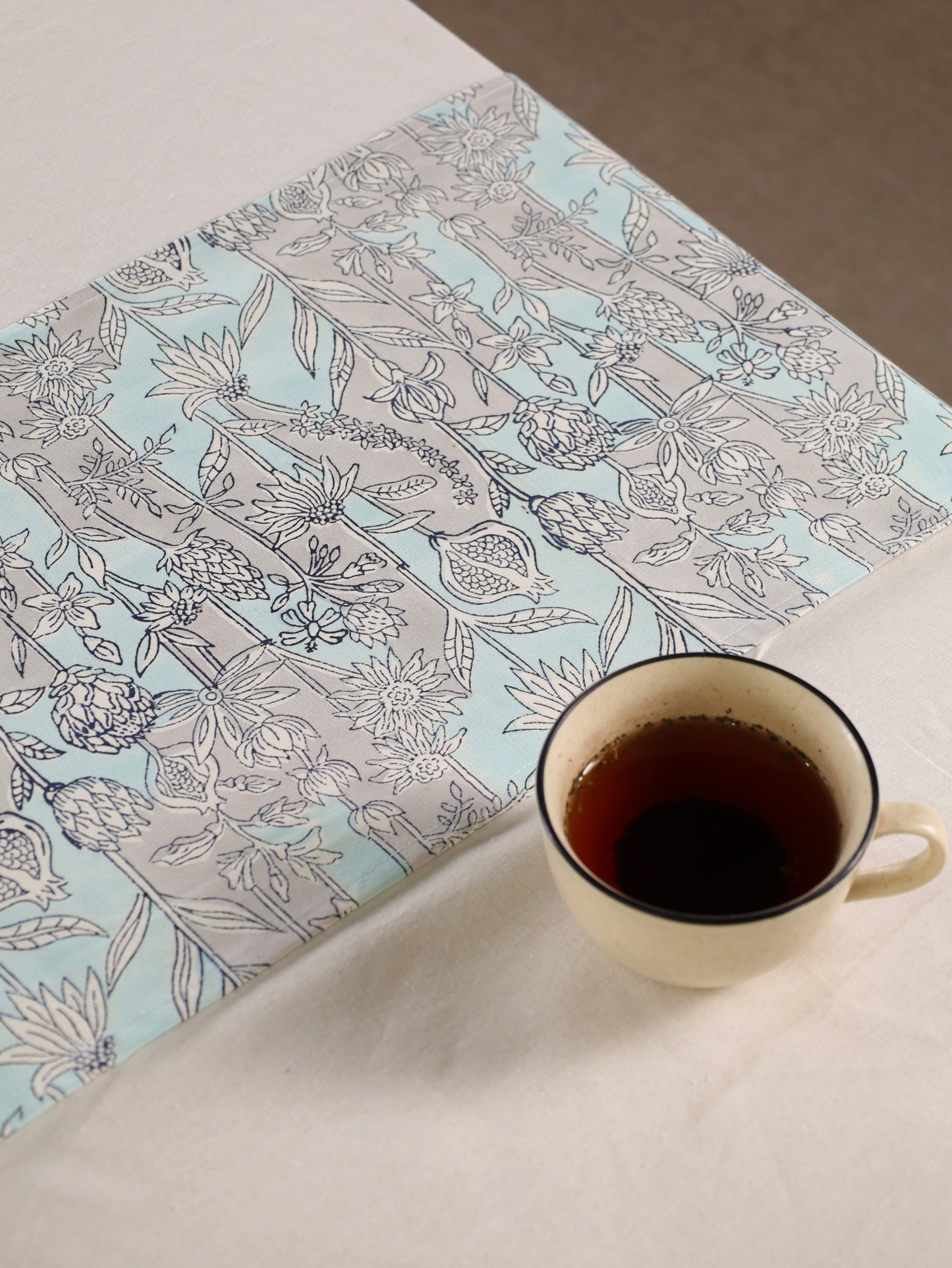 Blue and grey gadh jaal table runner