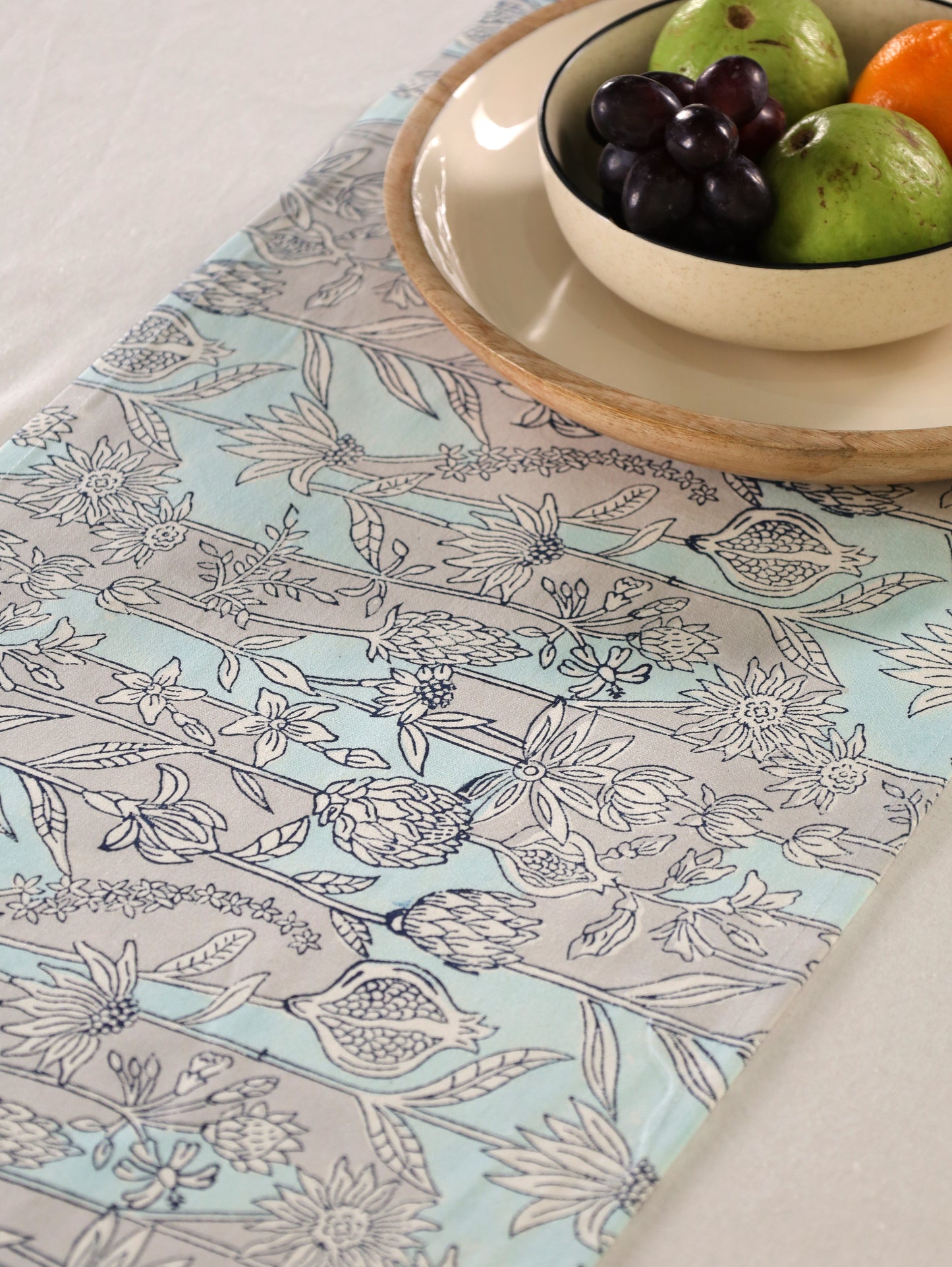Blue and grey gadh jaal table runner