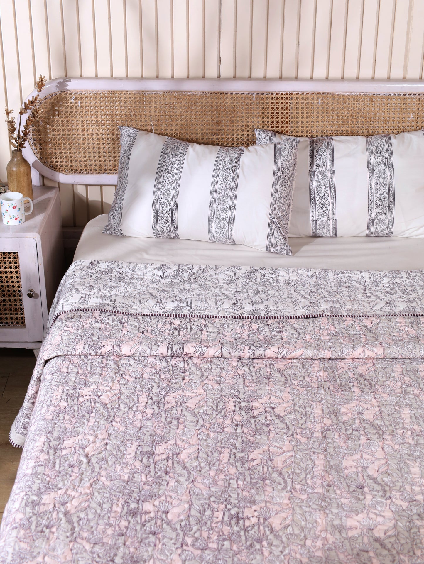 Pink and grey gadh jaal mulmul quilt