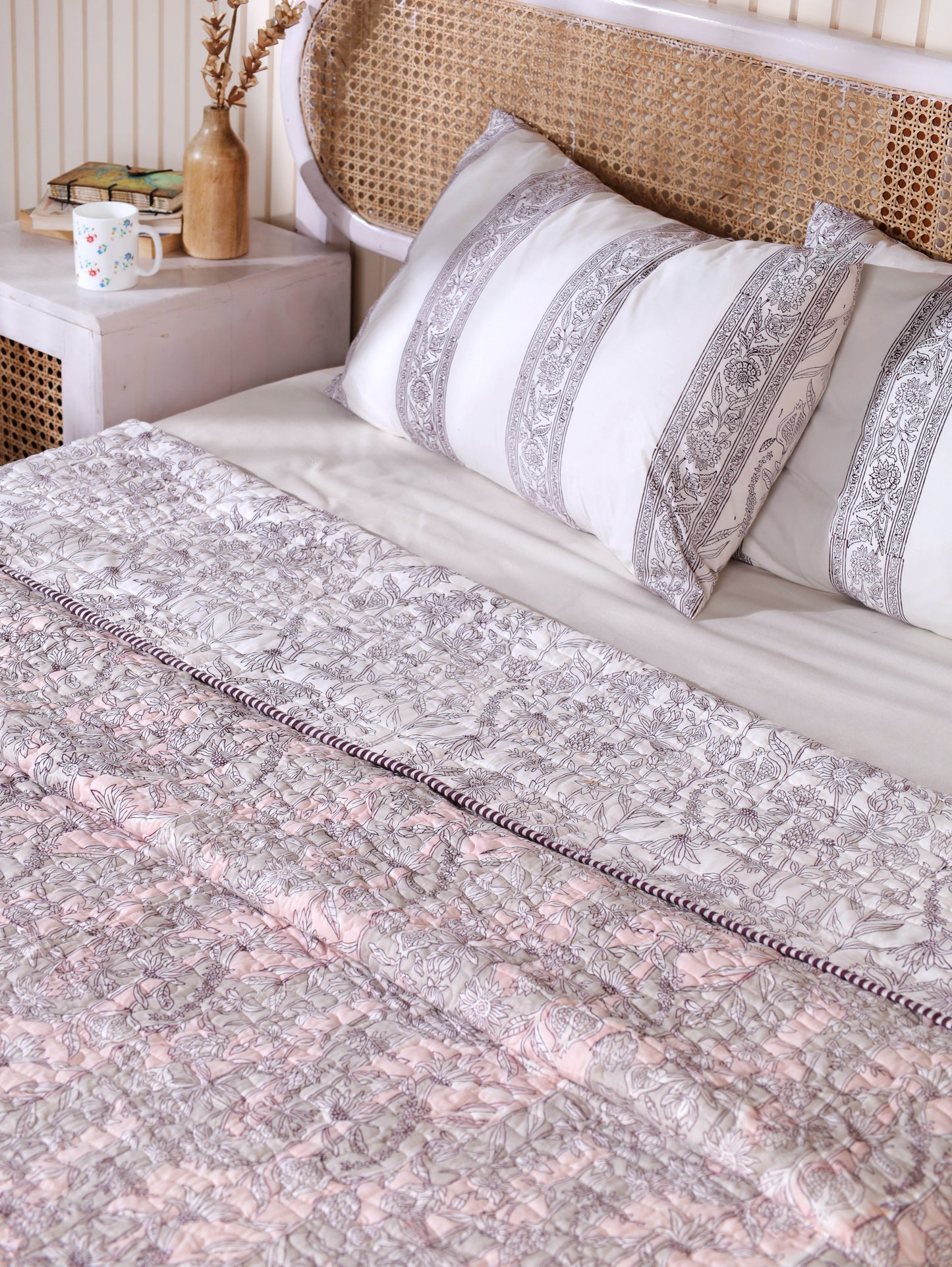 Pink and grey gadh jaal mulmul quilt