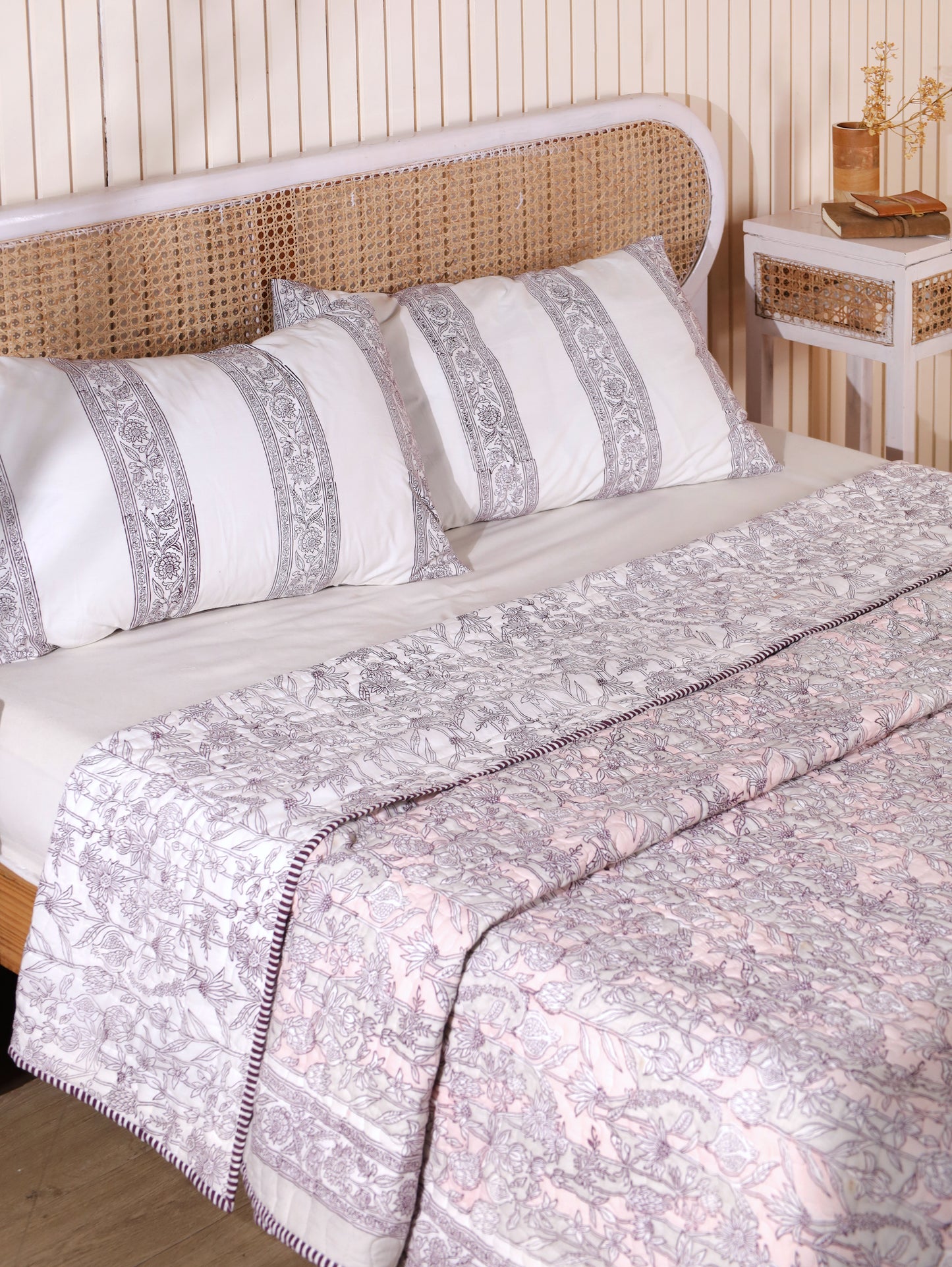 Pink and grey gadh jaal mulmul quilt