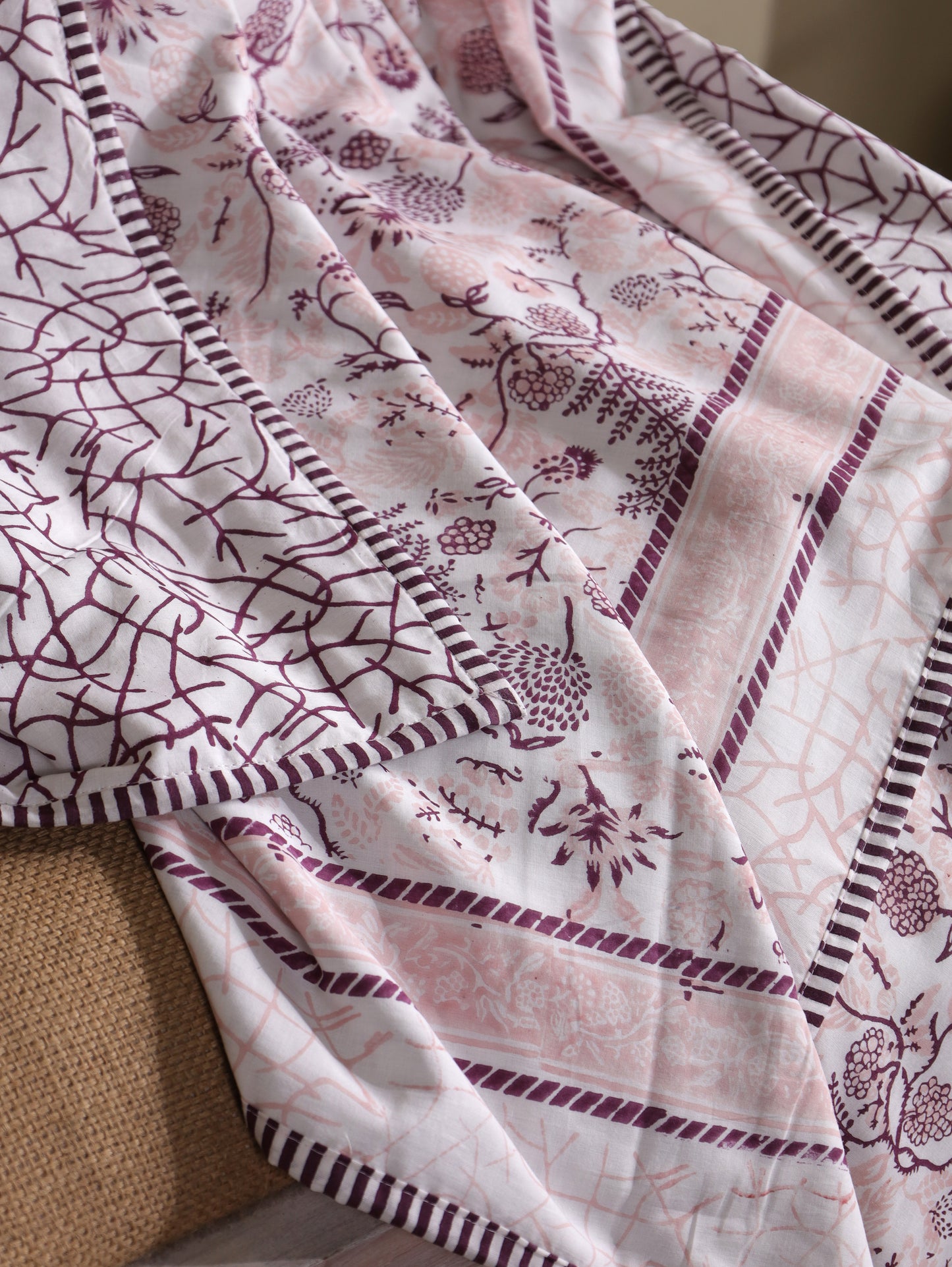 Lilac and pink kamal phool mulmul dohar (floral jaal)