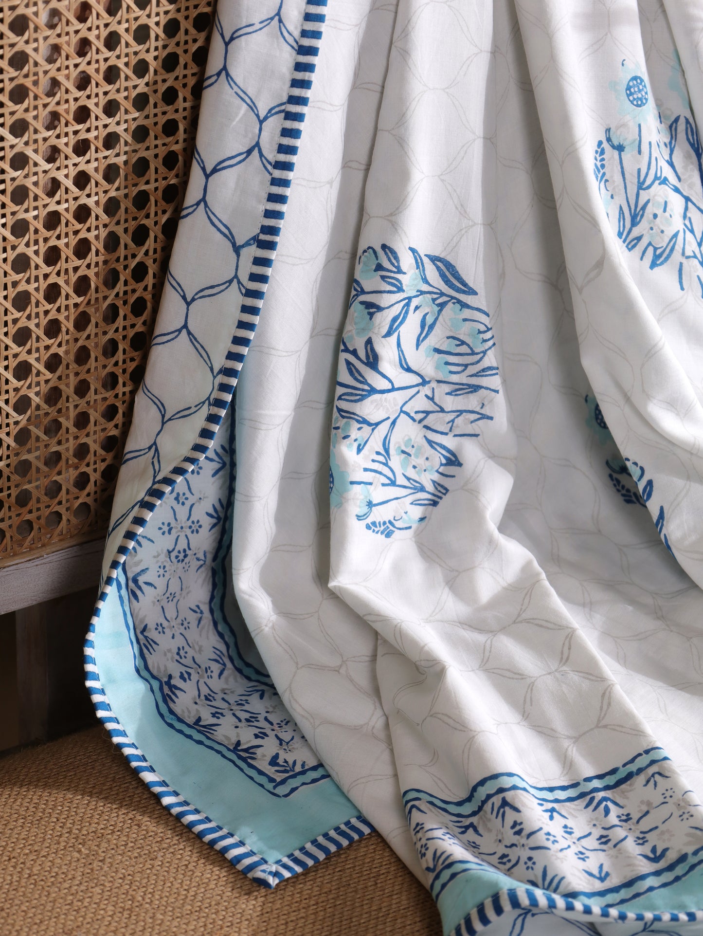 Navy blue and grey phool bagh motif mulmul dohar