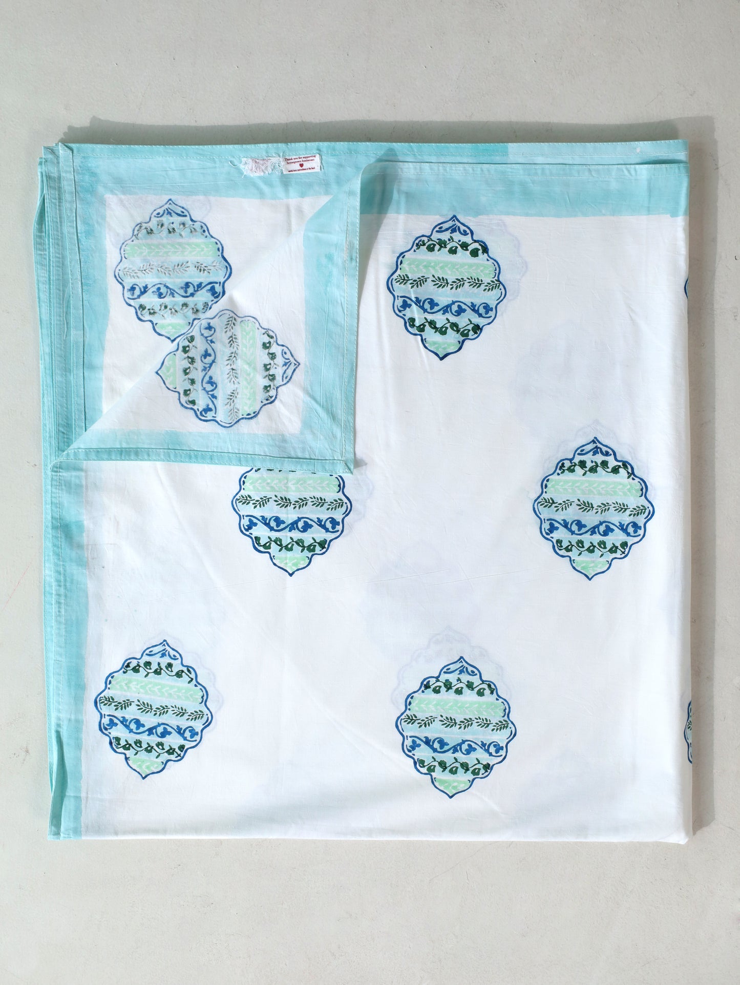 Blue and green heera jaal motif bedsheet set
