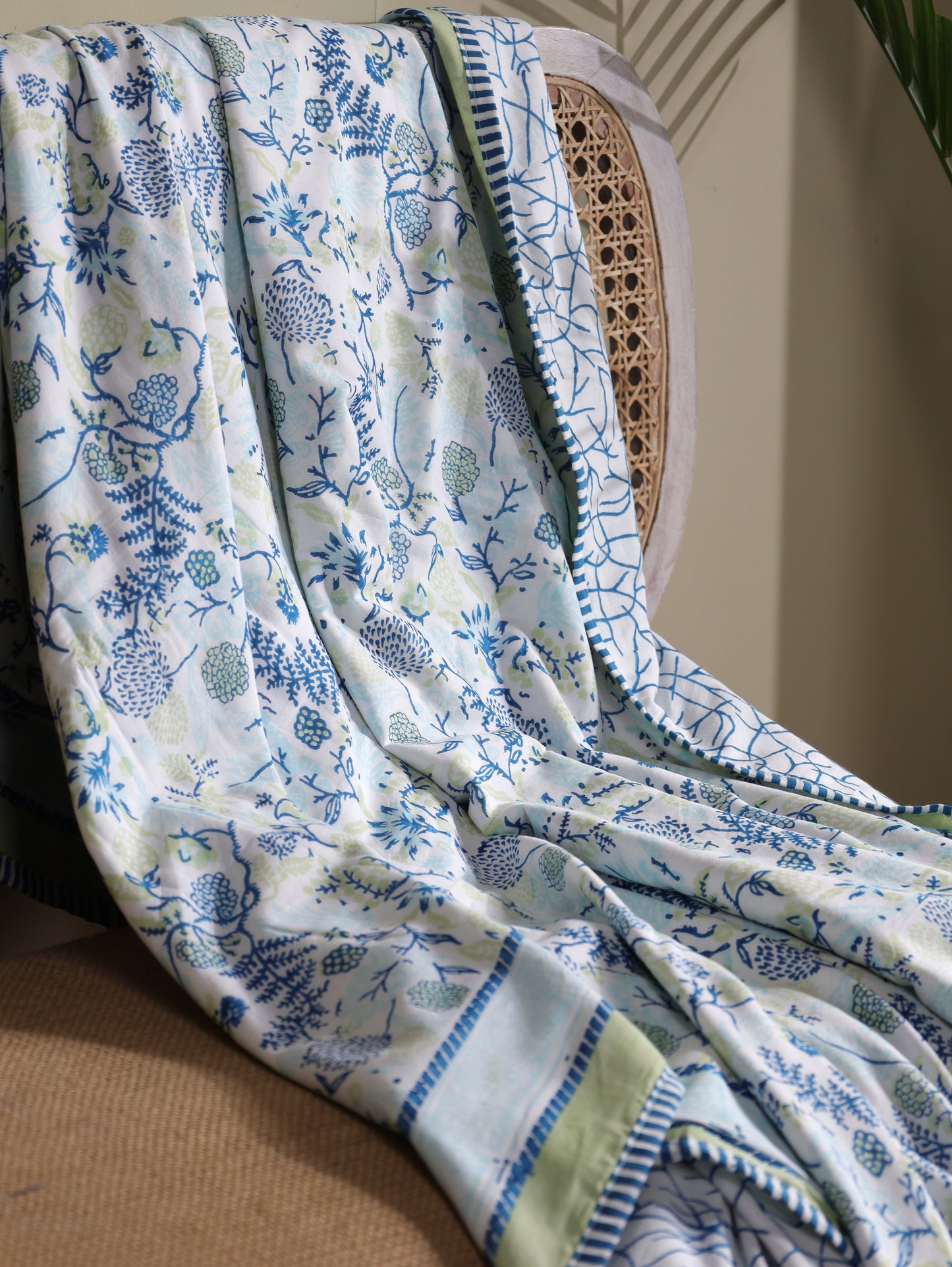 Blues and parrot kamal phool mulmul dohar (floral jaal)