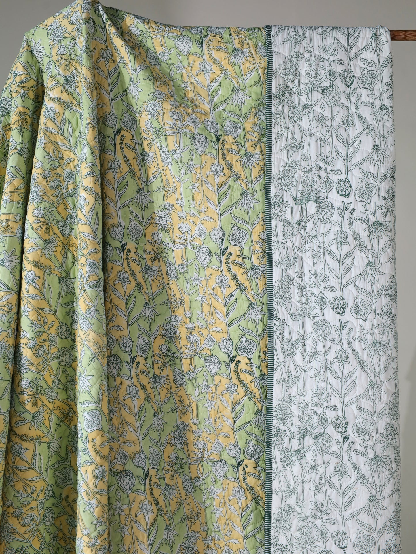 Parrot and yellow gadh jaal mulmul quilt