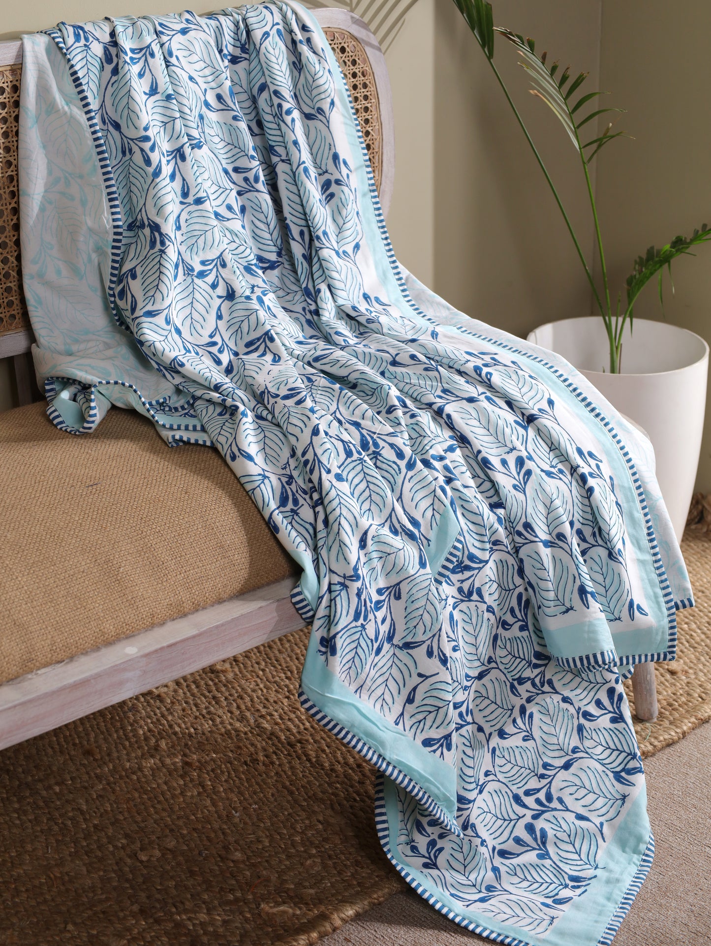 Turquoise and blue 2 colour matching motif mulmul dohar