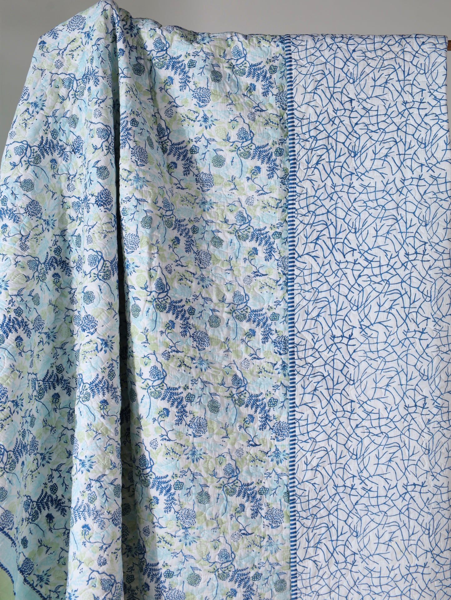 Blues and parrot kamal phool mulmul quilt (floral jaal)