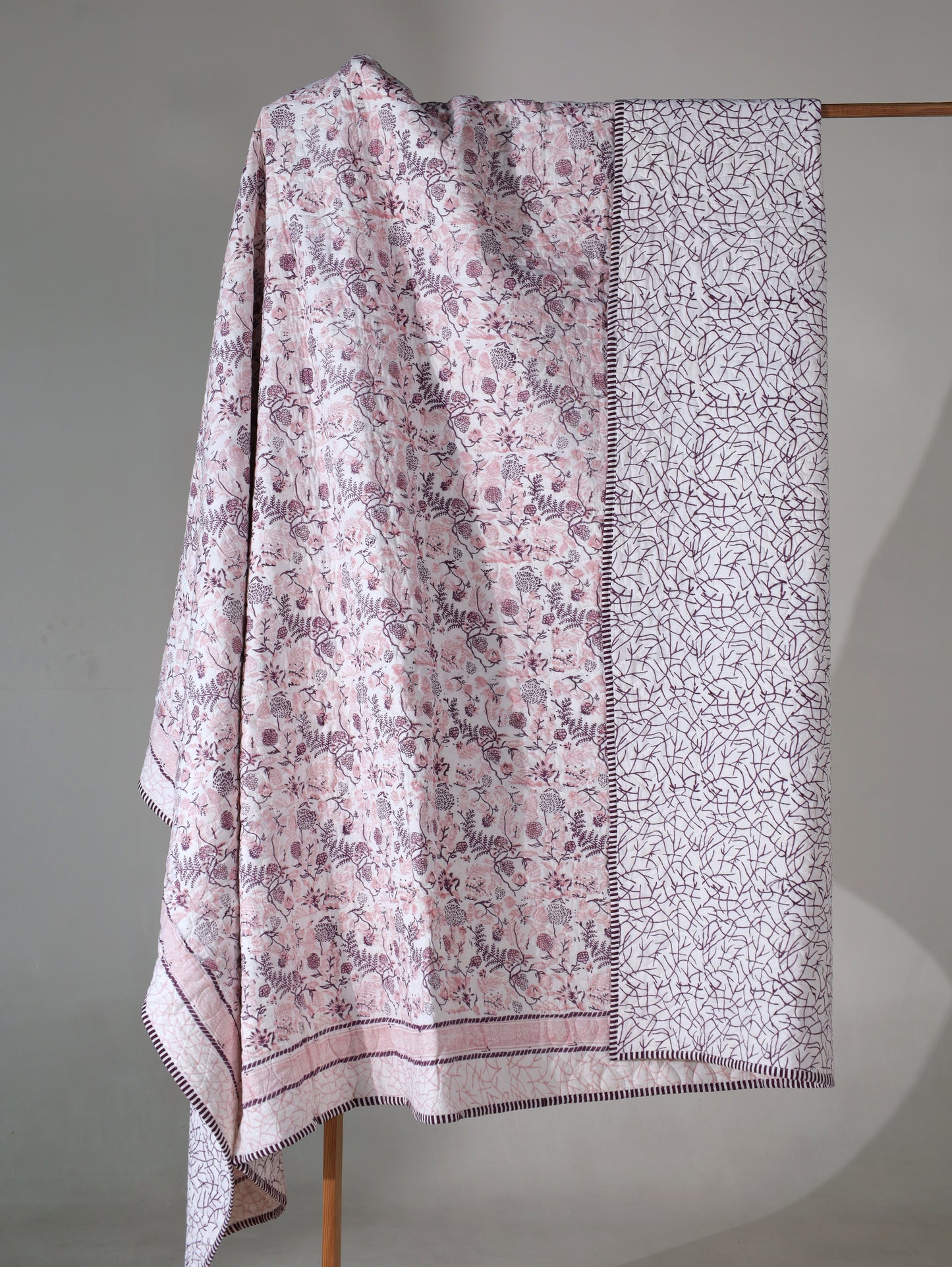 Lilac and pink kamal phool mulmul quilt (floral jaal)