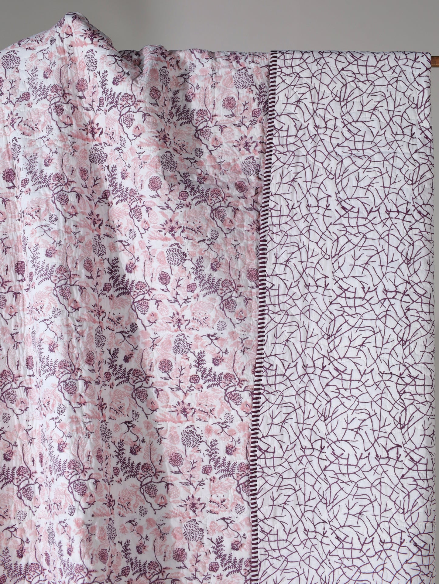 Lilac and pink kamal phool mulmul quilt (floral jaal)