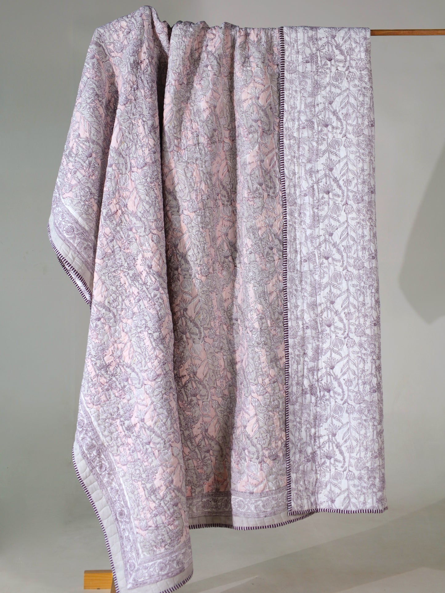 Pink and grey gadh jaal mulmul quilt