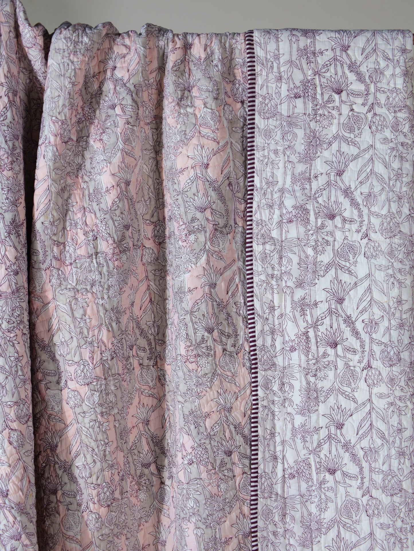 Pink and grey gadh jaal mulmul quilt