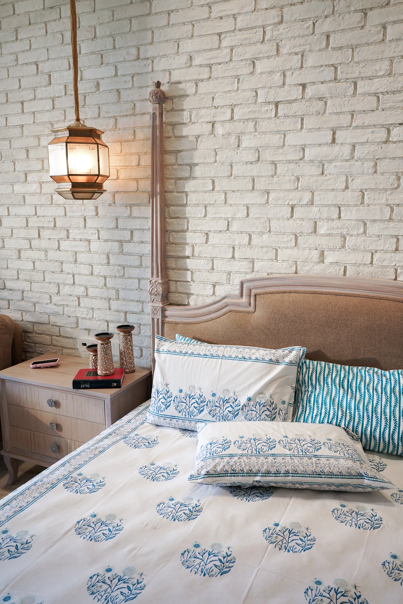 Navy blue and grey phool bagh motif bedsheet set