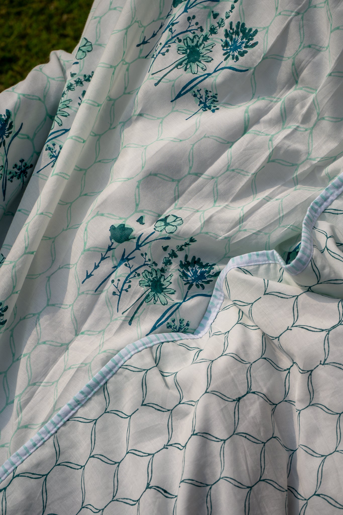 Green blue and aqua blooming flowers mulmul dohar