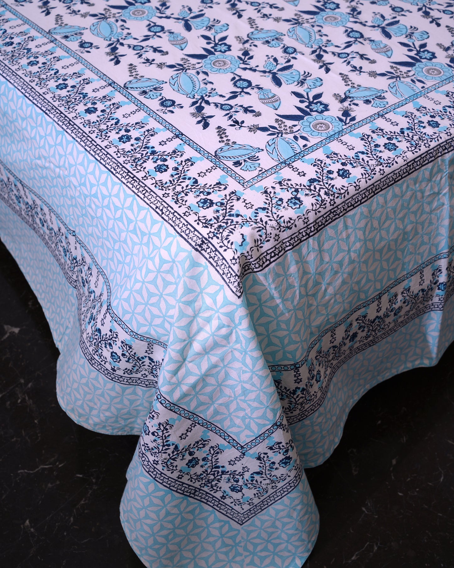 Blue and grey phal aur phool bedsheet set