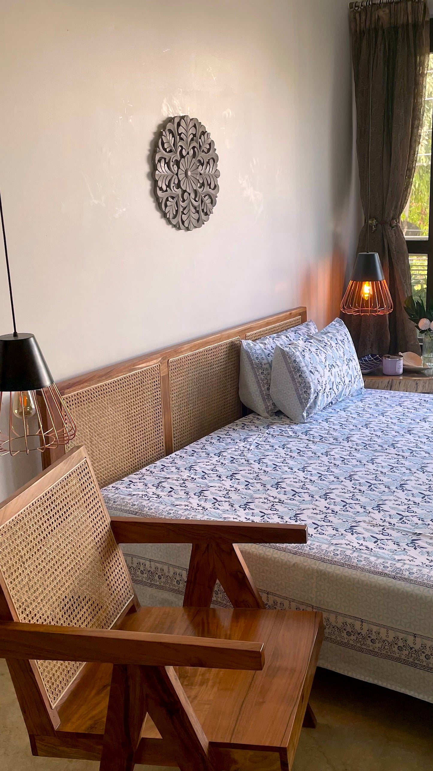 Blue and grey phal aur phool bedsheet set