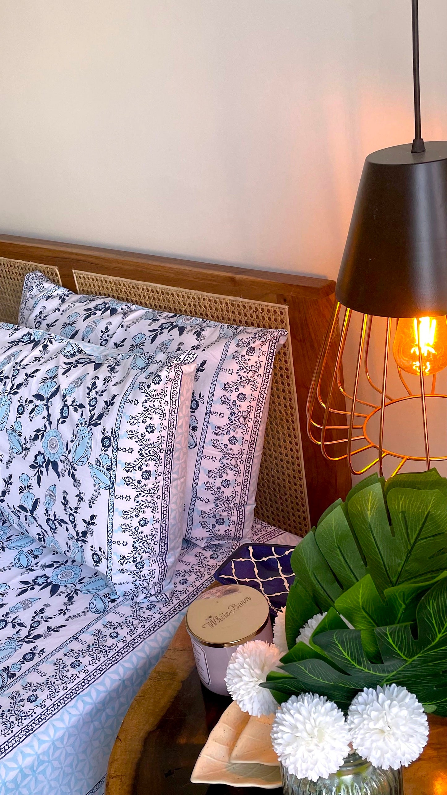 Blue and grey phal aur phool bedsheet set