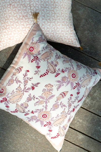 Lilac and maroon phal aur phool cushion cover