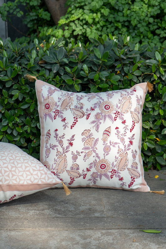 Lilac and maroon phal aur phool cushion cover