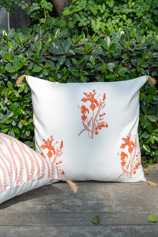 Orange and brown ek phool cushion cover