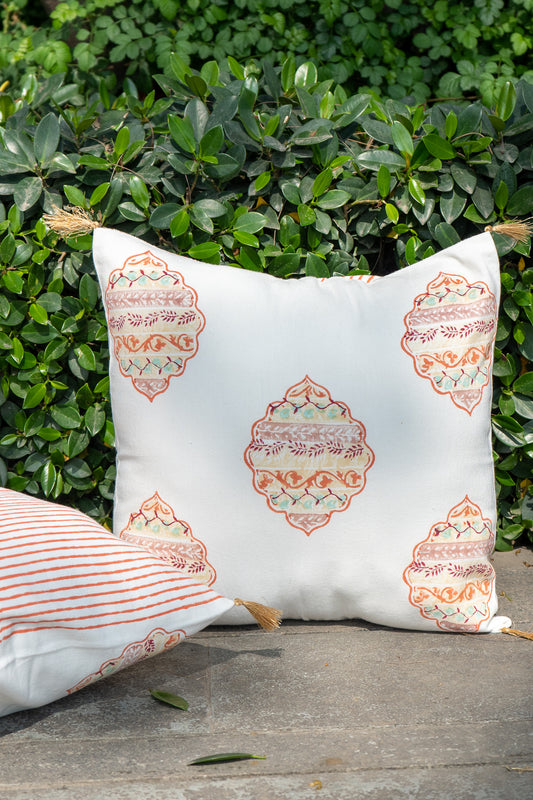 Orange and magenta heera jaal cushion cover